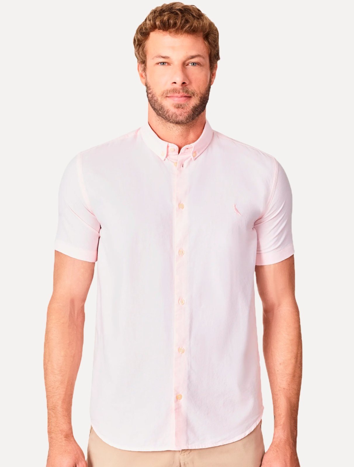 Camisa Reserva Masculina Manga Curta Oxford Color Rosa Claro