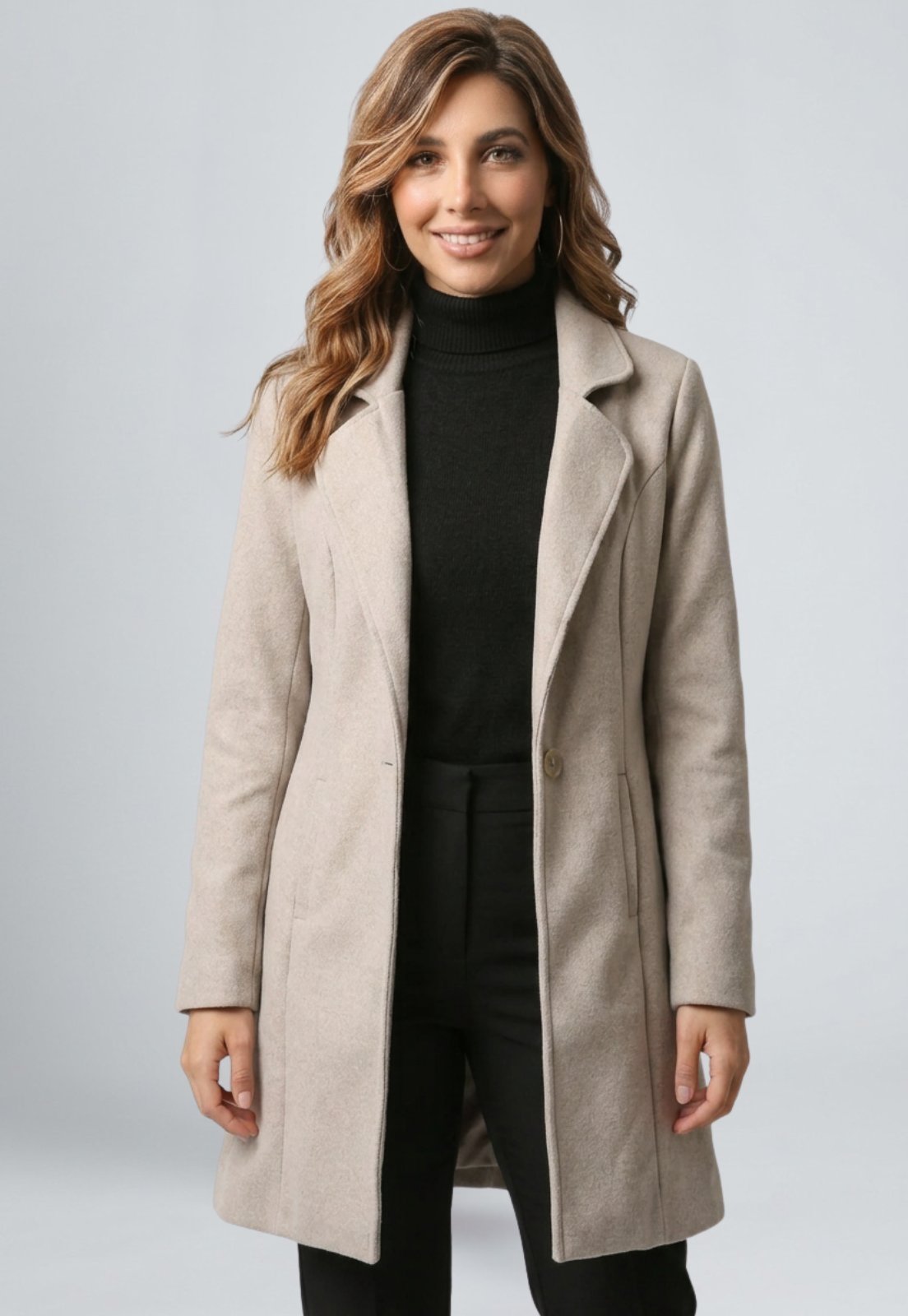 Casaco Feminino 77VS Levosch Lã Batida Soft Botão Unitário Oversized Bege