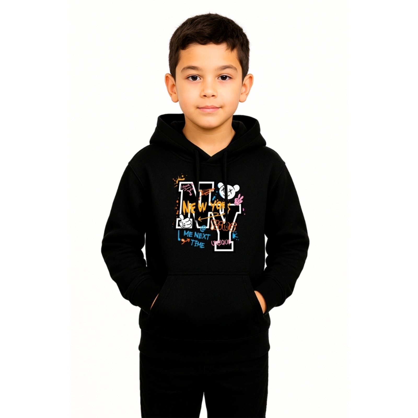 Infantil - Blusa de Moletom New York Relaxado Canguru Com Capuz Macio Quente