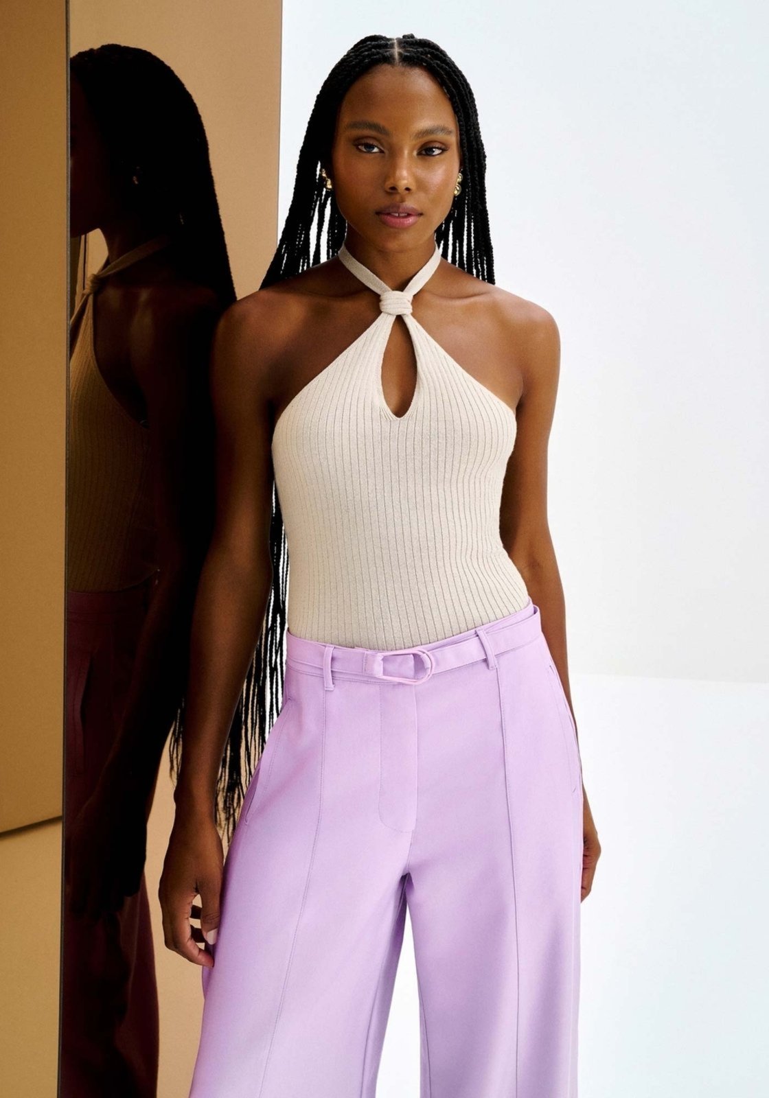 Blusa Frente Única em Tricô com Cut