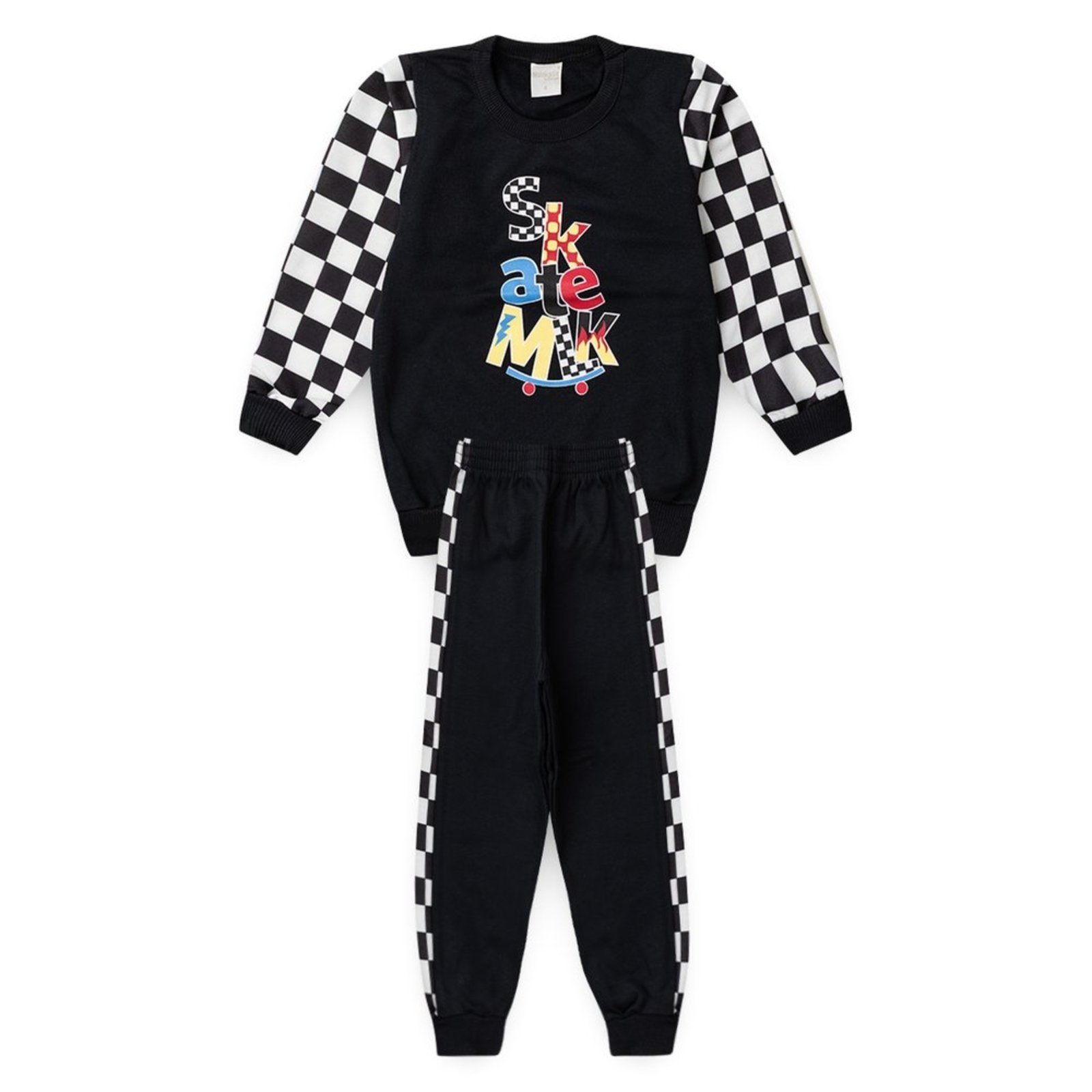 Vista 3 Infantil - Conjunto Inverno Menino Blusão Manga Xadrez e Calça em Moletom Skate Molekada preto Molekada preto