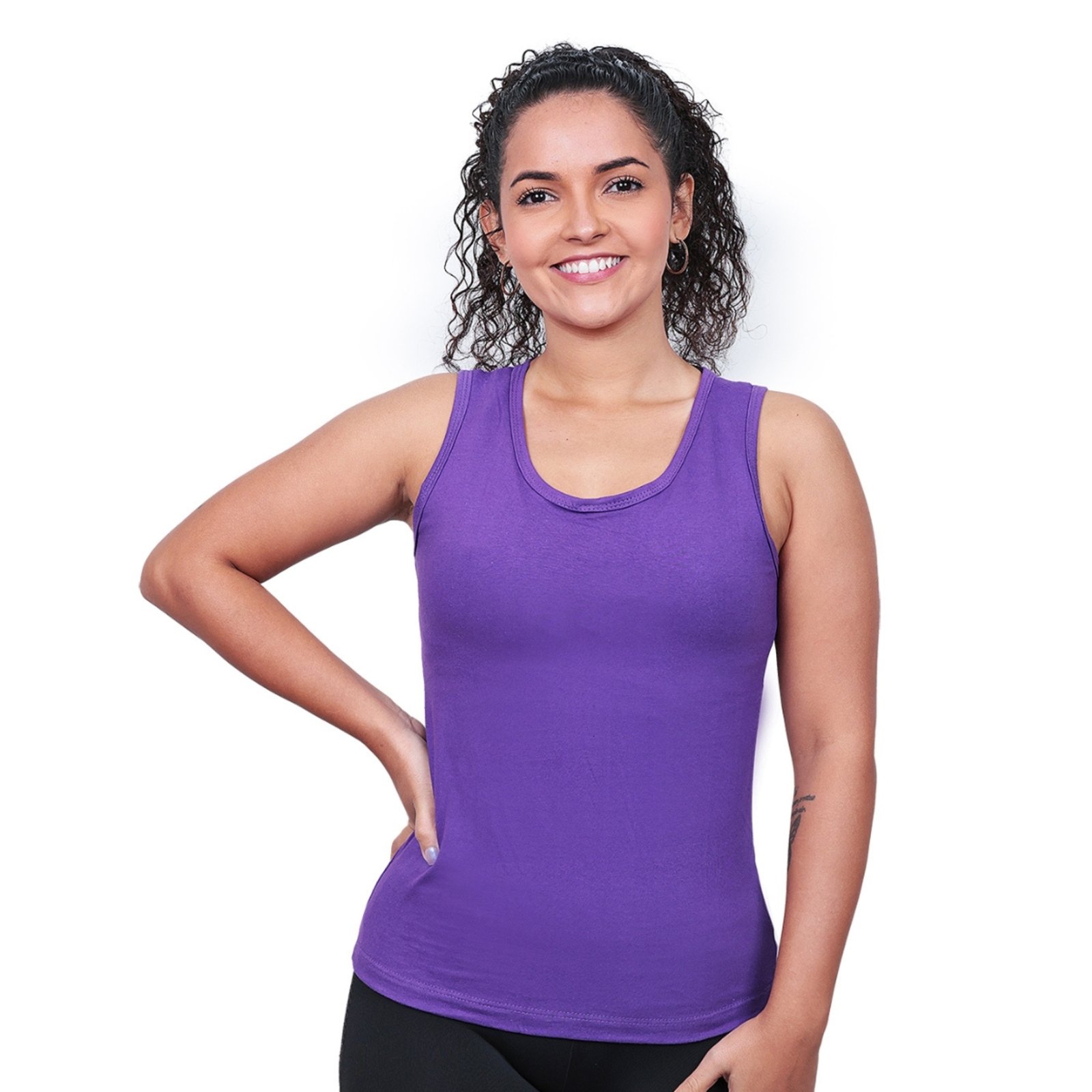 Regata Feminina 100% Algodão Techmalhas Casual Lisa Macia Roxa Roxo