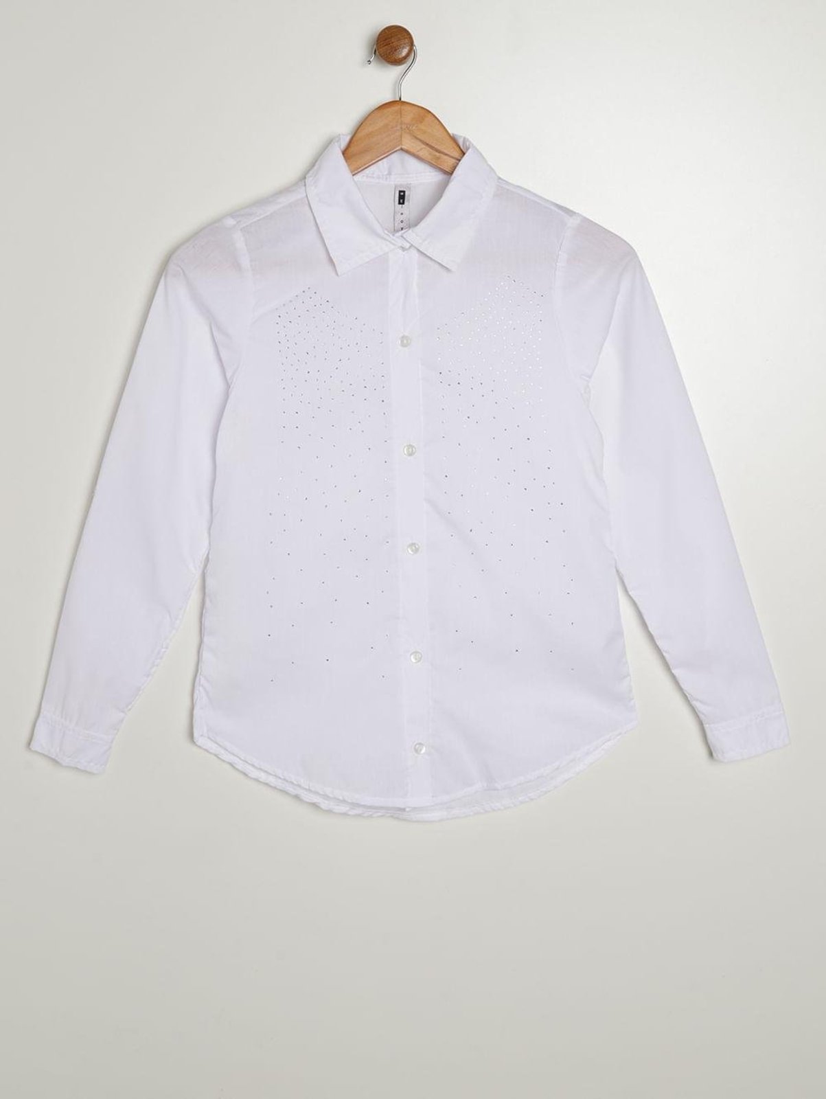 Infantil - Camisa Tricoline Manga Longa Juvenil Para Menina- BRANCO