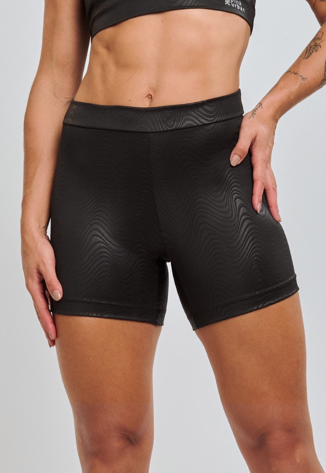 Short Fitness Pink Urban Cós Fino Cintura Alta Enigma Blackout Zero Transparência Cirrê Feminina Academia