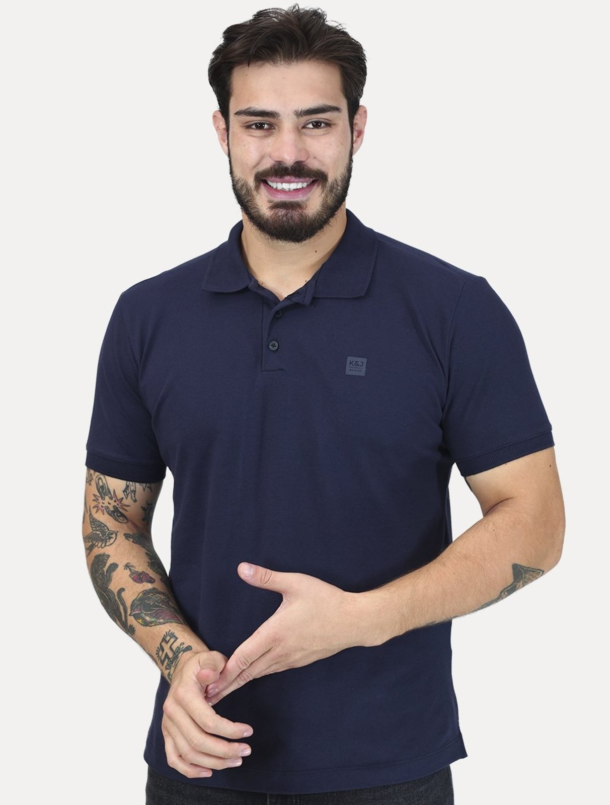Polo K&J Black Masculina Premium Flex Slim Azul Marinho