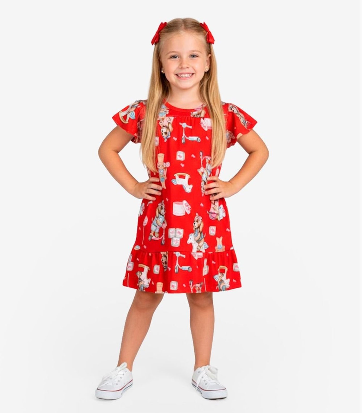 Infantil - Vestido Com Manga Godê Select Vermelho
