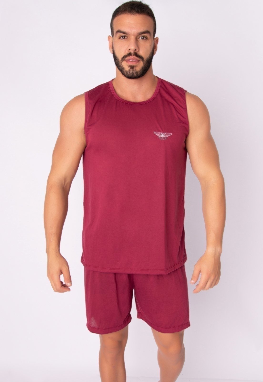 Pijama Masculino WLS Modas Fechado Verão Regata Liso Vinho
