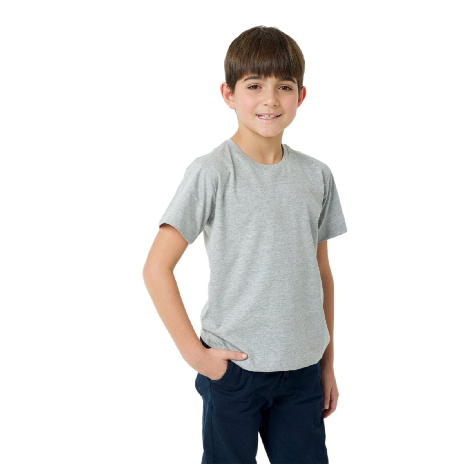 Vista 2 Infantil - Camiseta Pima iuseu cinza claro branco Iuseu branco