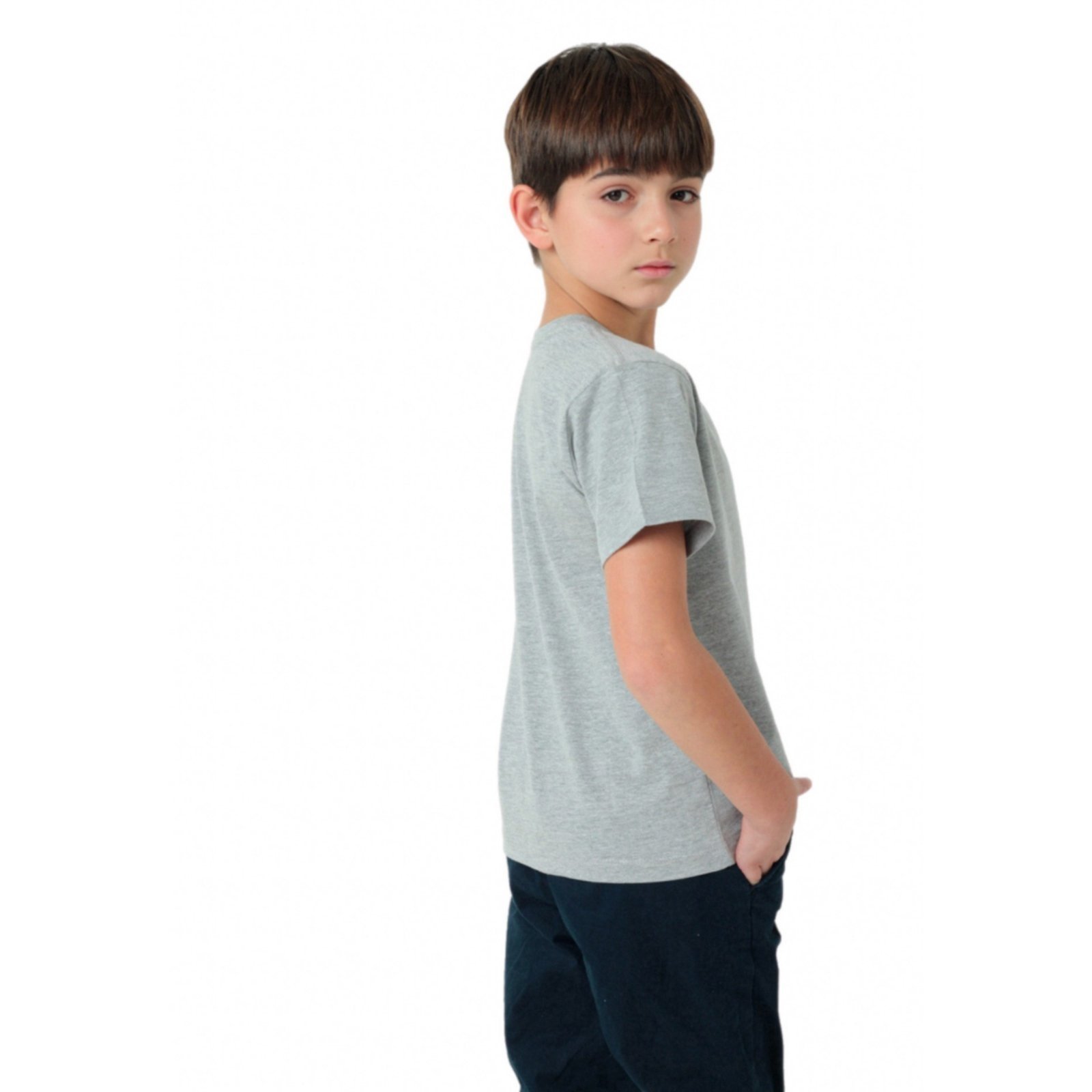Vista 3 Infantil - Camiseta Pima iuseu cinza claro branco Iuseu branco