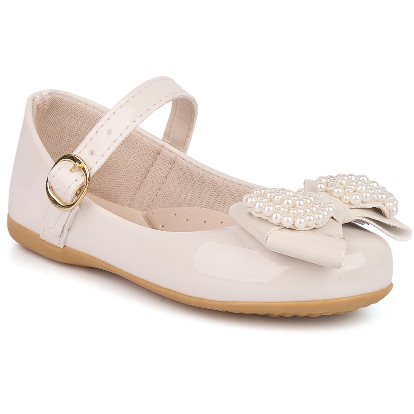 Infantil - Sapatilha Feminina Menina laço com Pérolas 2005 - Off White
