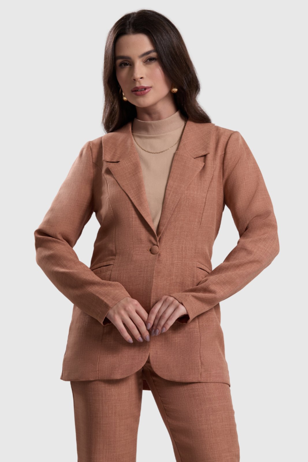 Blazer Feminino Amora Café Linho Chocolate