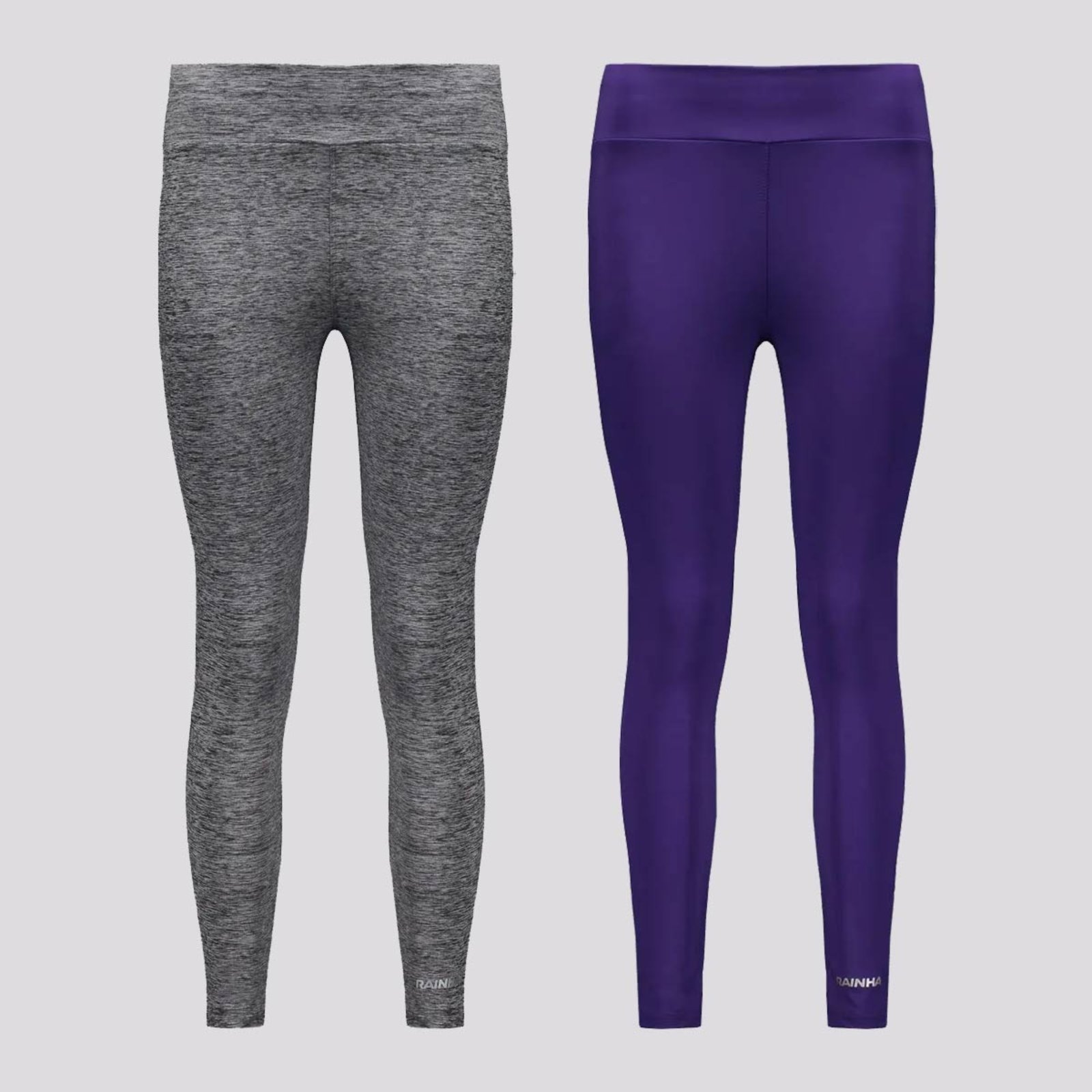 Kit 2 Calças Legging Rainha Classic UV 50+ Joy II Feminina Cinza e Roxa