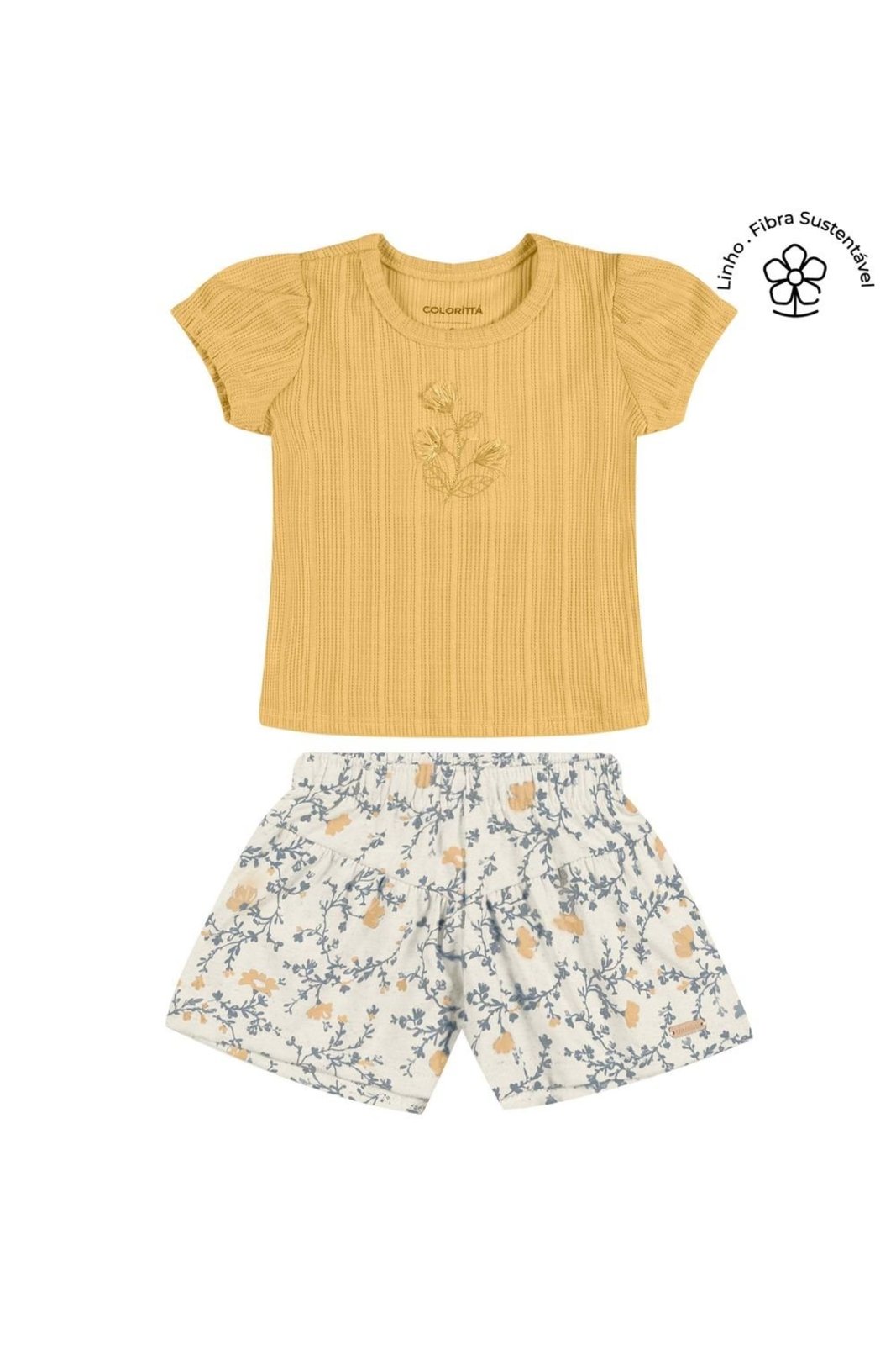 Infantil - Conjunto Menina Floral Canelado Colorittá Amarelo