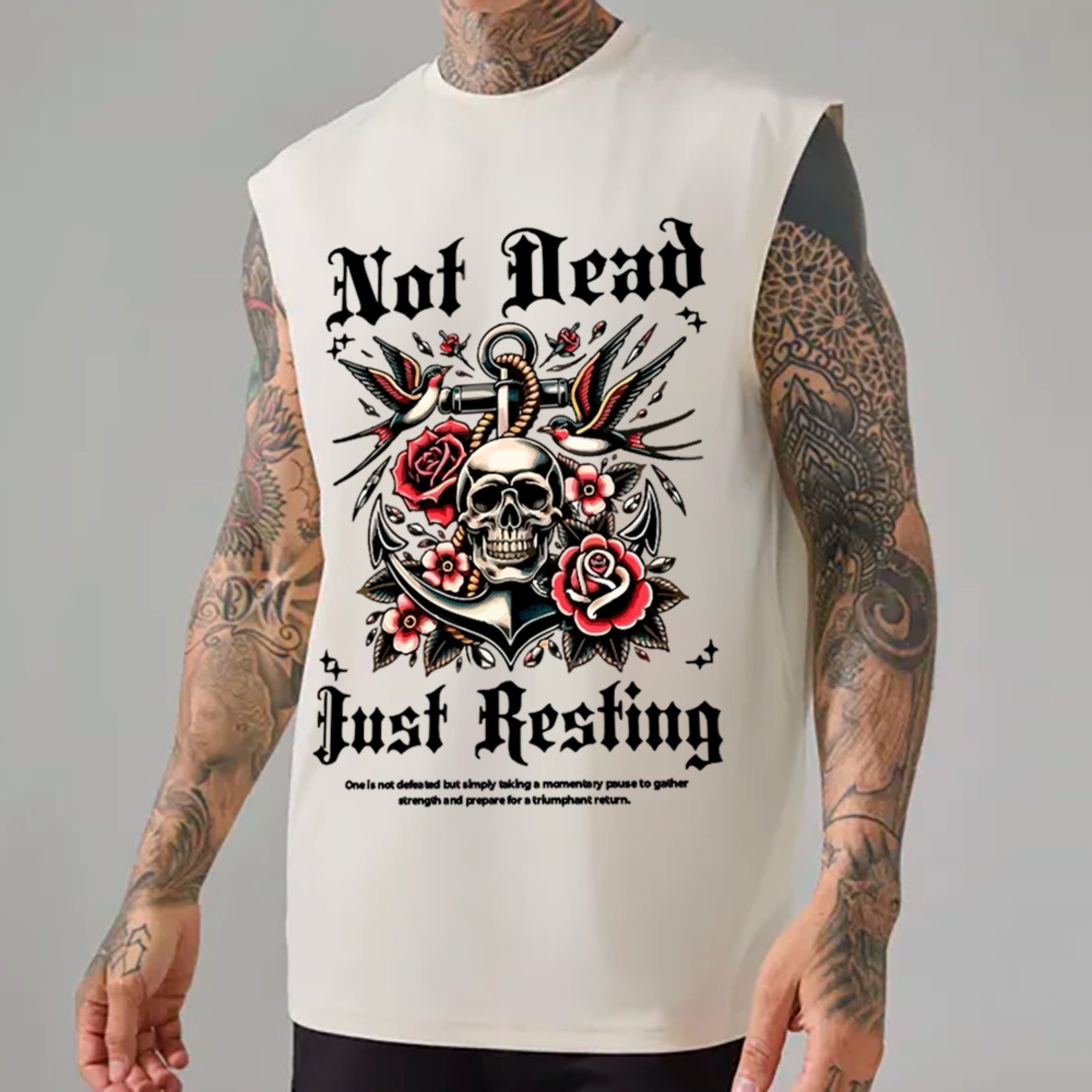 Camiseta Regata Machão Ousy Not Dead Just Resting Oversized Masculina Branco
