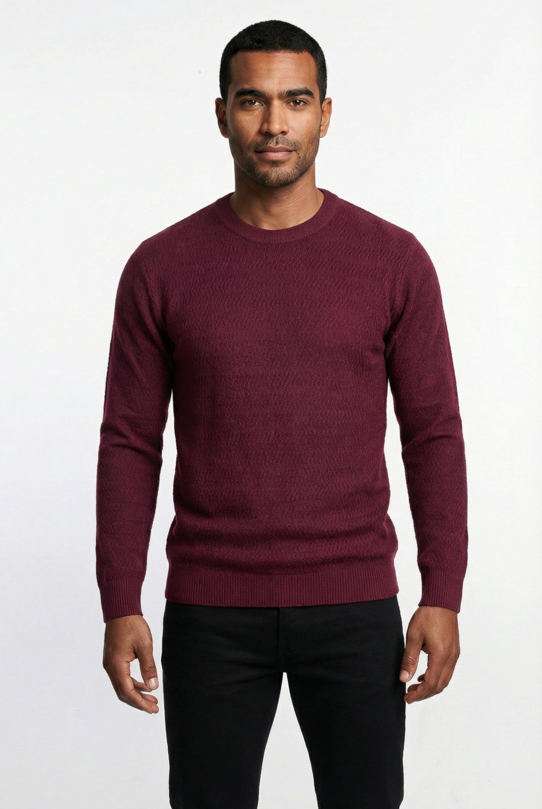 Blusa suéter masculina gola redonda 90217 - Bordô