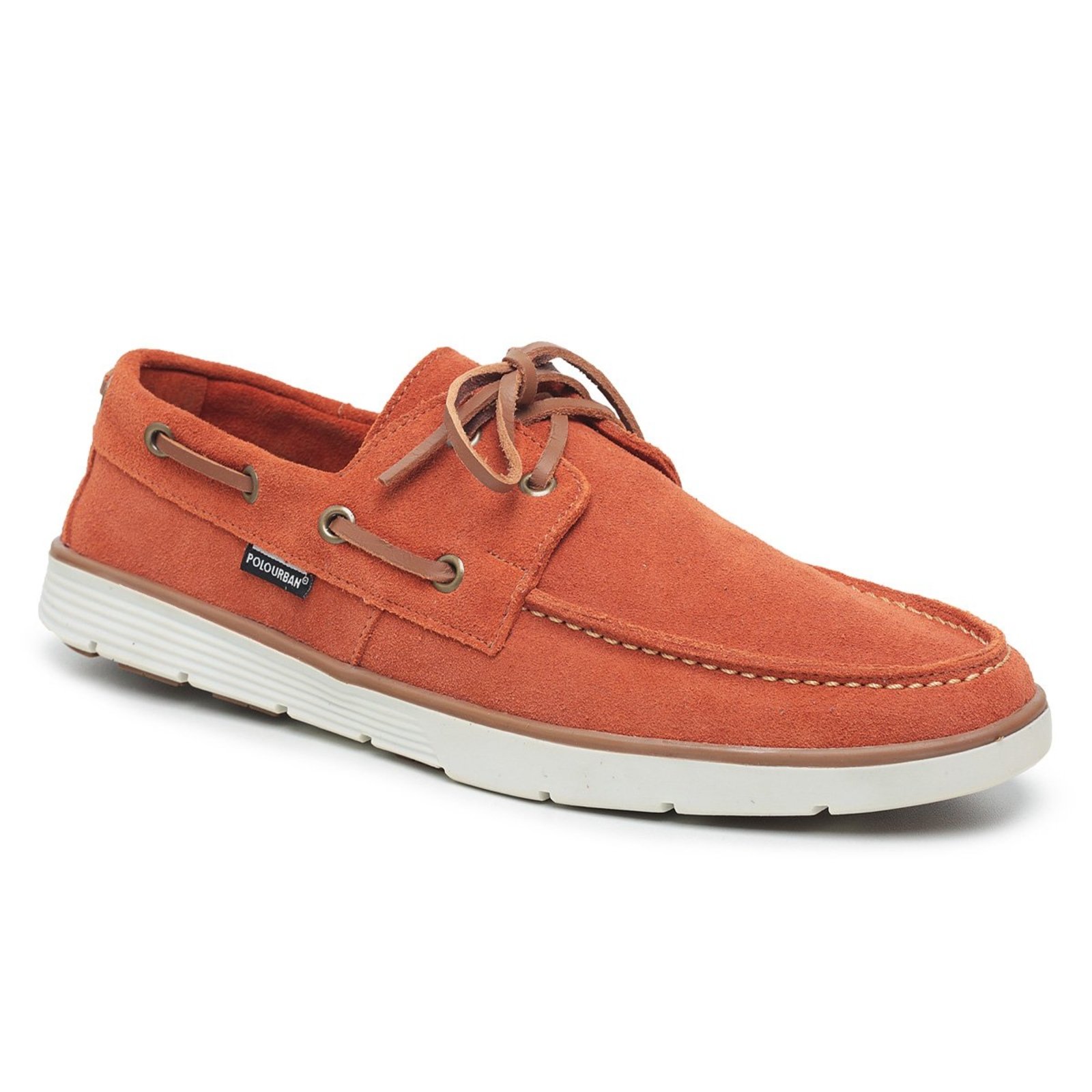 Mocassim Dockside Masculino Couro Legítimo Miuzzi Flat Baixo Amarração Em Cadarço Leve Cor Laranja