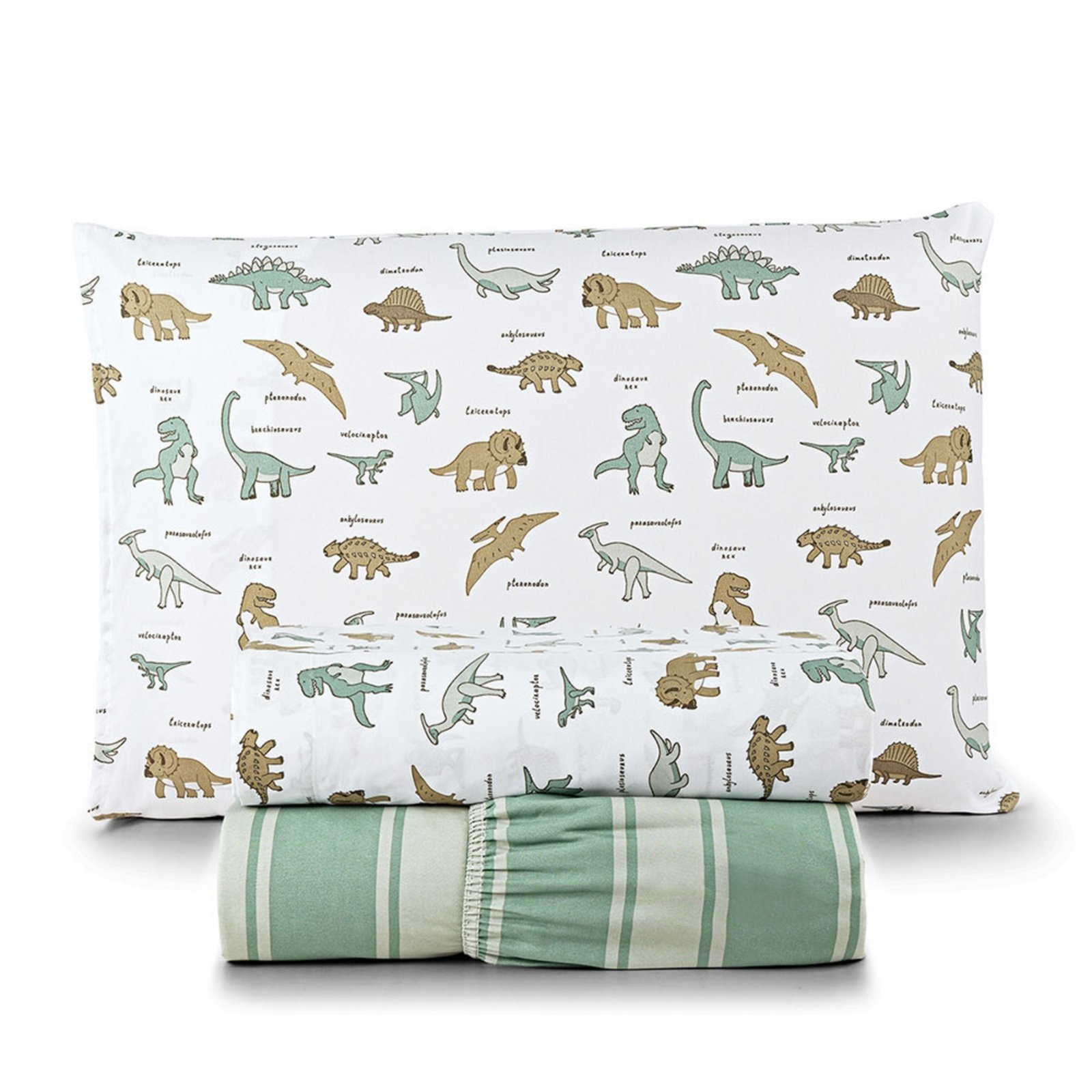 Jogo de Cama Casa Scarpa Lençol Lutti Solteiro 200 Fios Estampado 3 Peças Dinossauro Verde