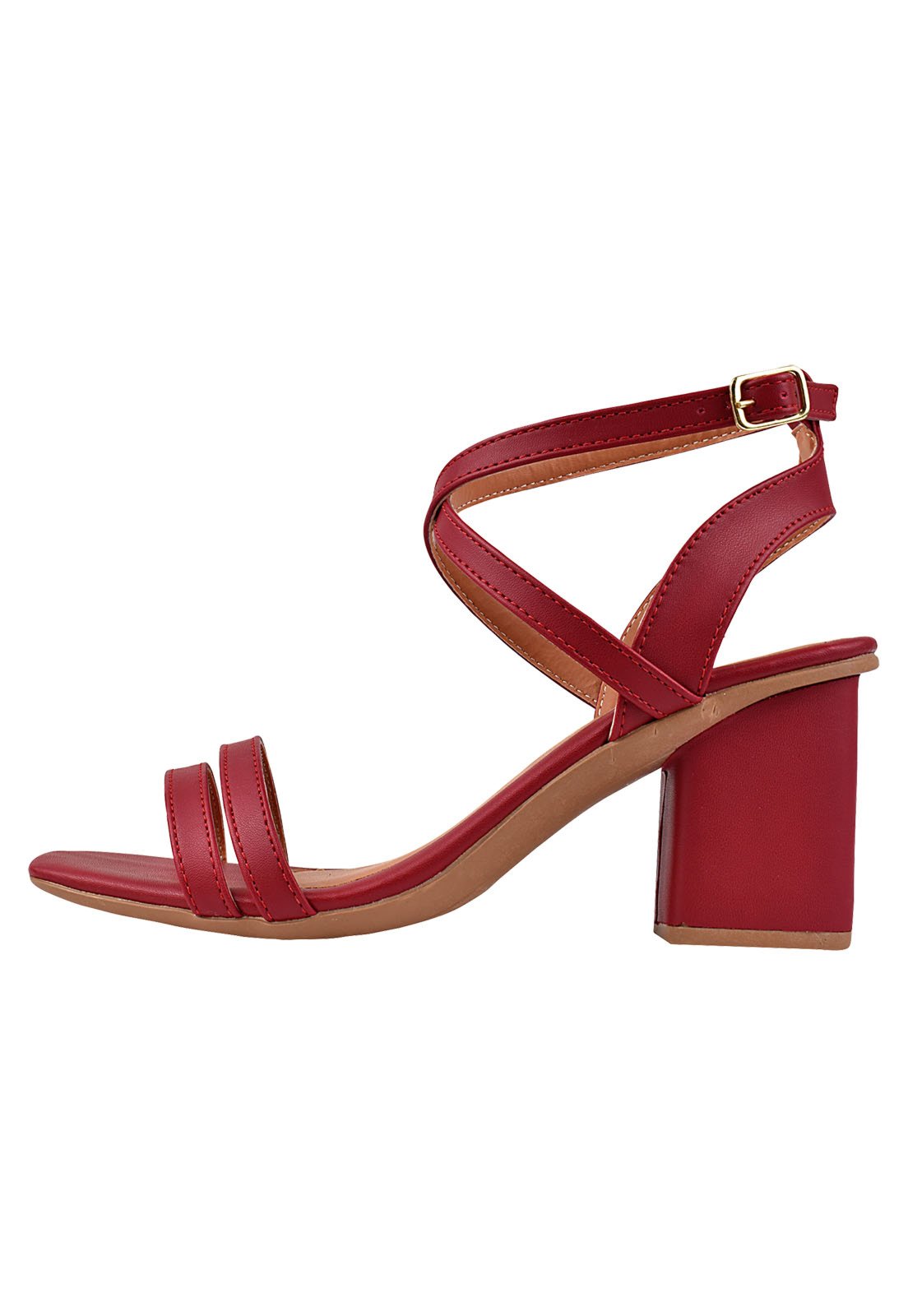 Sandália Salto Grosso Rosa Chic Calçados Salto Baixo 5 cm Bloco Vermelho