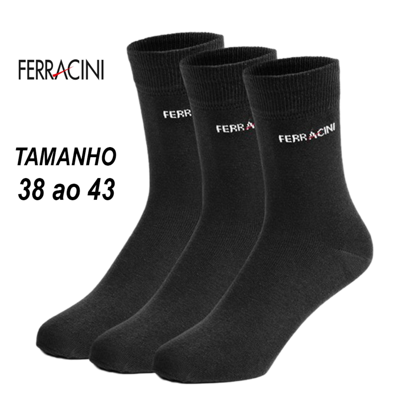 Vista 3 Kit 3 Meias Cano Longo Ferracini Bl Sport Algodão FERRACINI preto