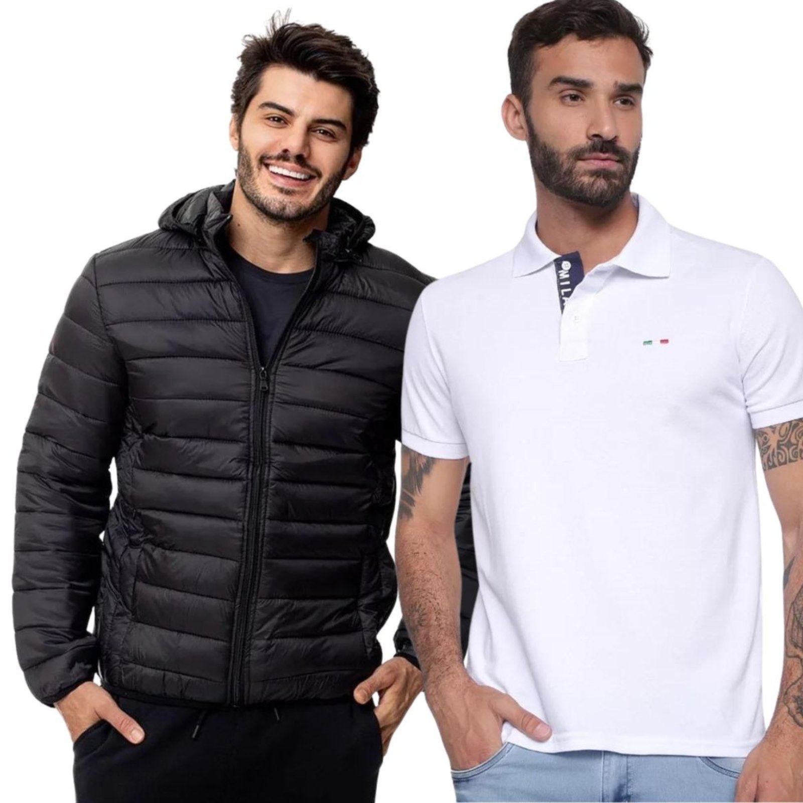 Kit Jaqueta Puffer e Camisa Polo Masculina Industrie Preto