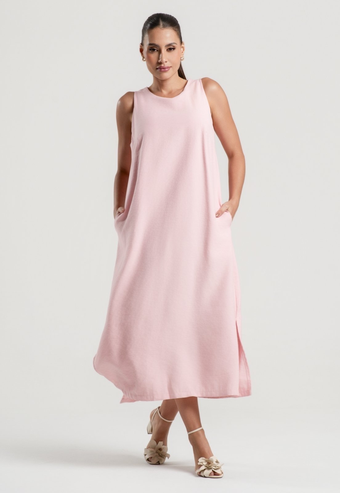 Vestido Midi Alfaiataria Marrant Regata Com Fendas e Bolsos Salvatore Rosa