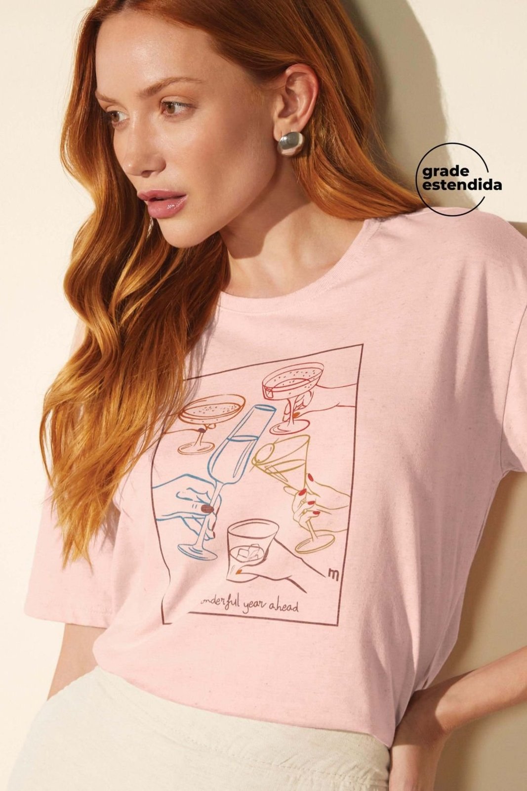 T-Shirt Feminina Eco Linho Estampada Marialícia Rosa