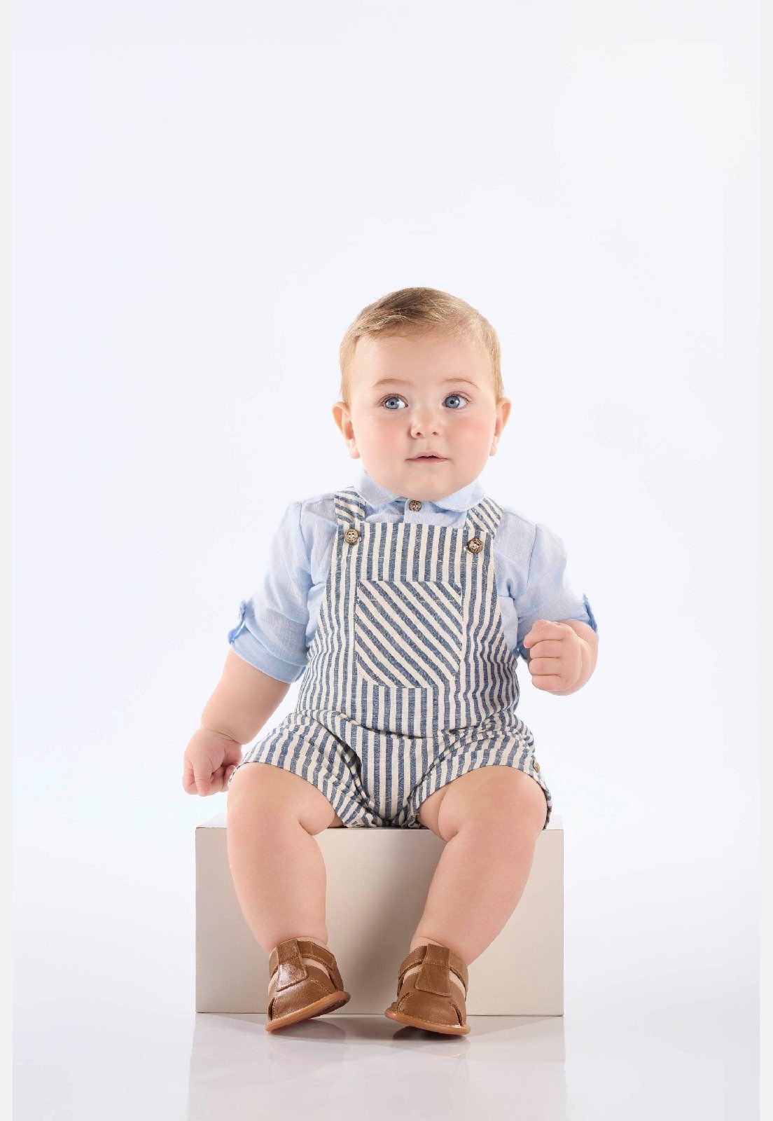 Vista 2 Infantil - Jardineira Algodão Listrado Up Baby azul Up Baby azul