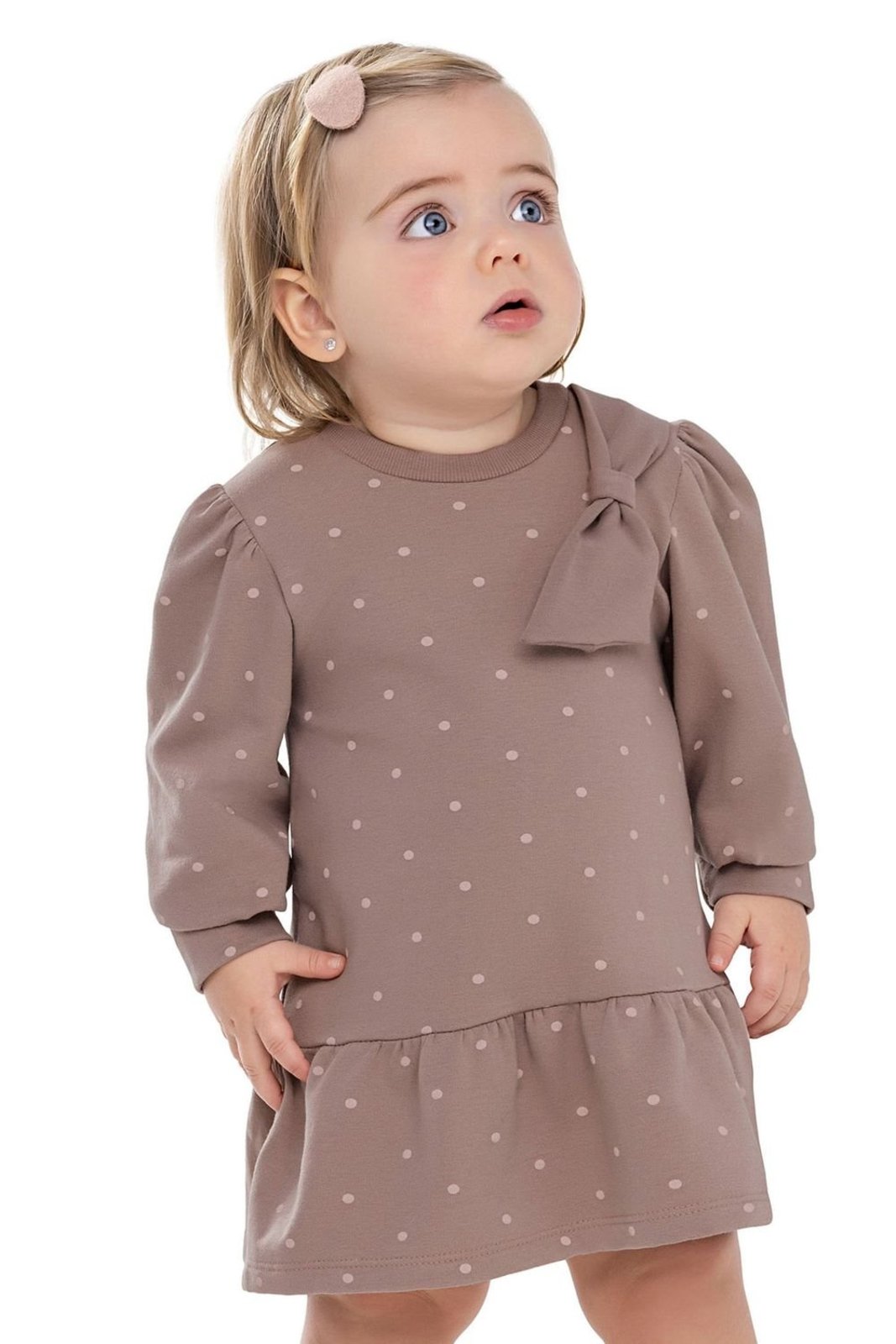 Infantil - Vestido Menina Poá Com Laço Colorittá Marrom