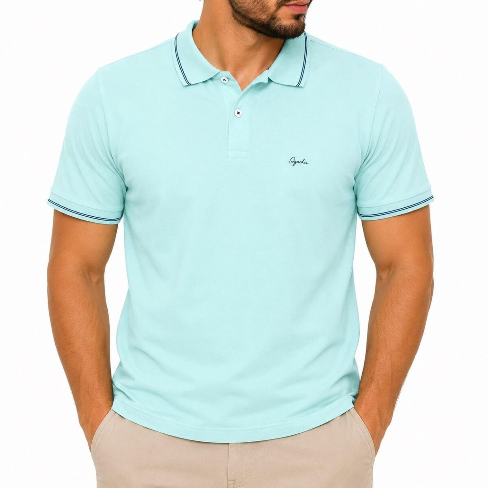Camisa Polo Slim Manga Curta Masculina Ogochi 007494015 Verde