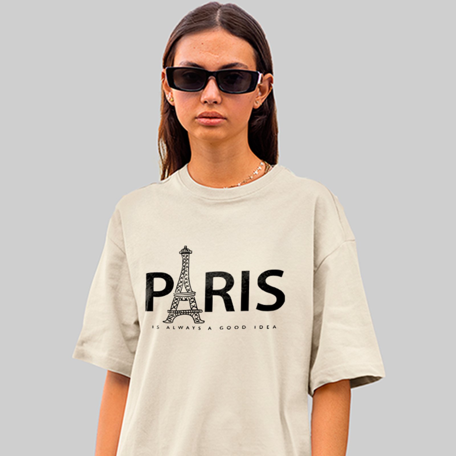 Camiseta Oversized Paris France Torre Eiffel Style Unissex Off White