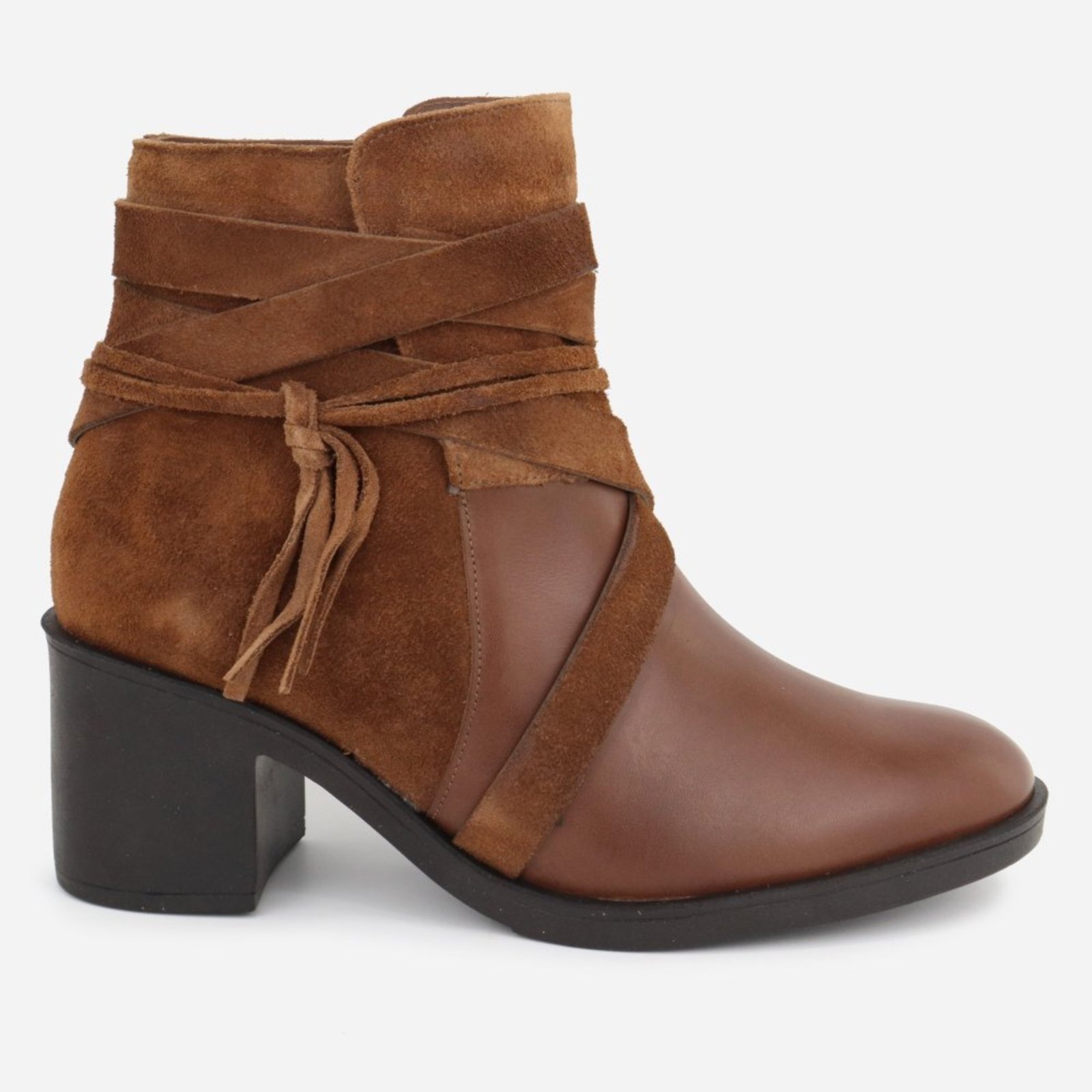 Bota Maria Paua Store Feminina Couro Cano Medio Trancas Conforto Salto Marrom