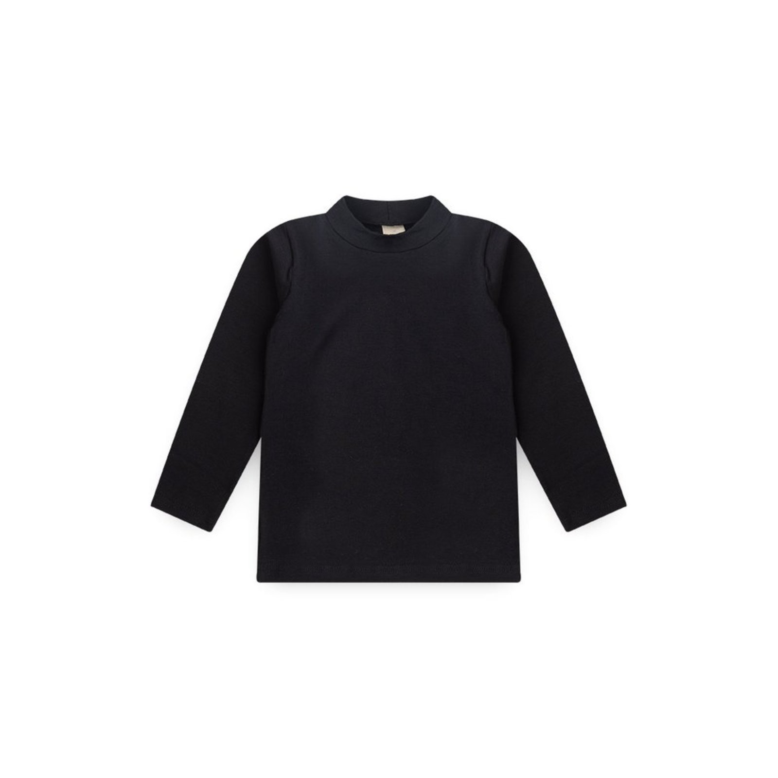 Infantil - Blusa Inverno Menina Preto Manga Longa e Gola Alta em Cotton