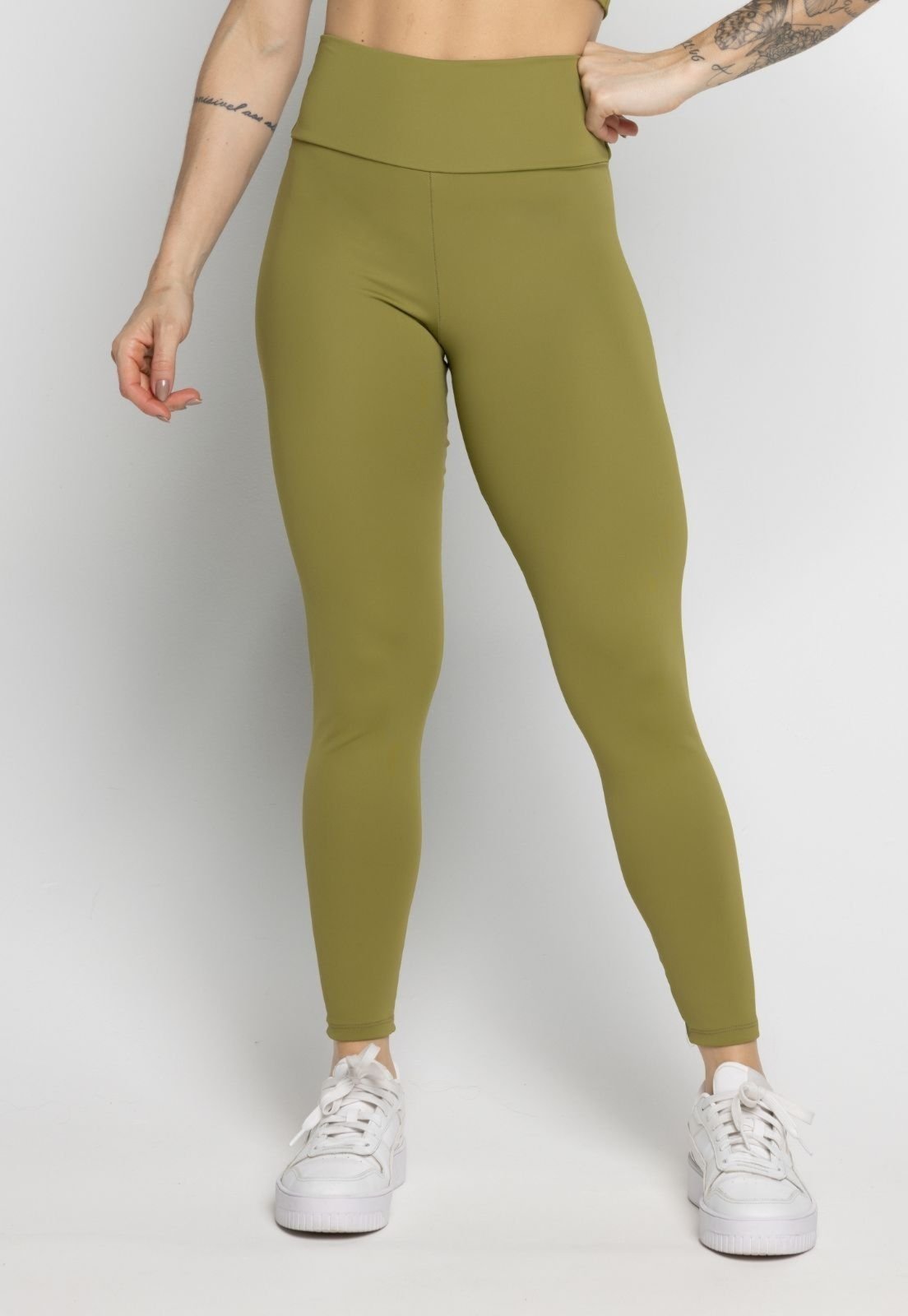 Calça Legging Vekyo Poliamida Cintura Alta Zero Transparência Feminina Pistache