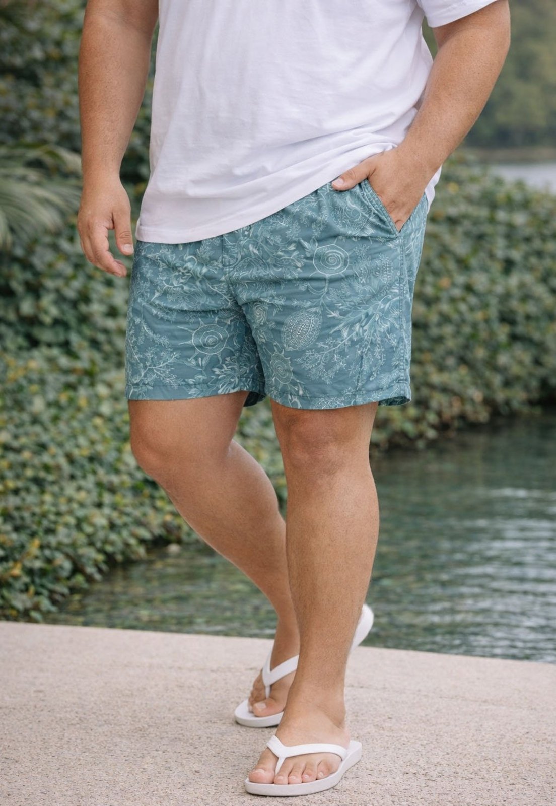 Short Estampado Elastano Plus Size Grande Bermuda praia Verde Claro