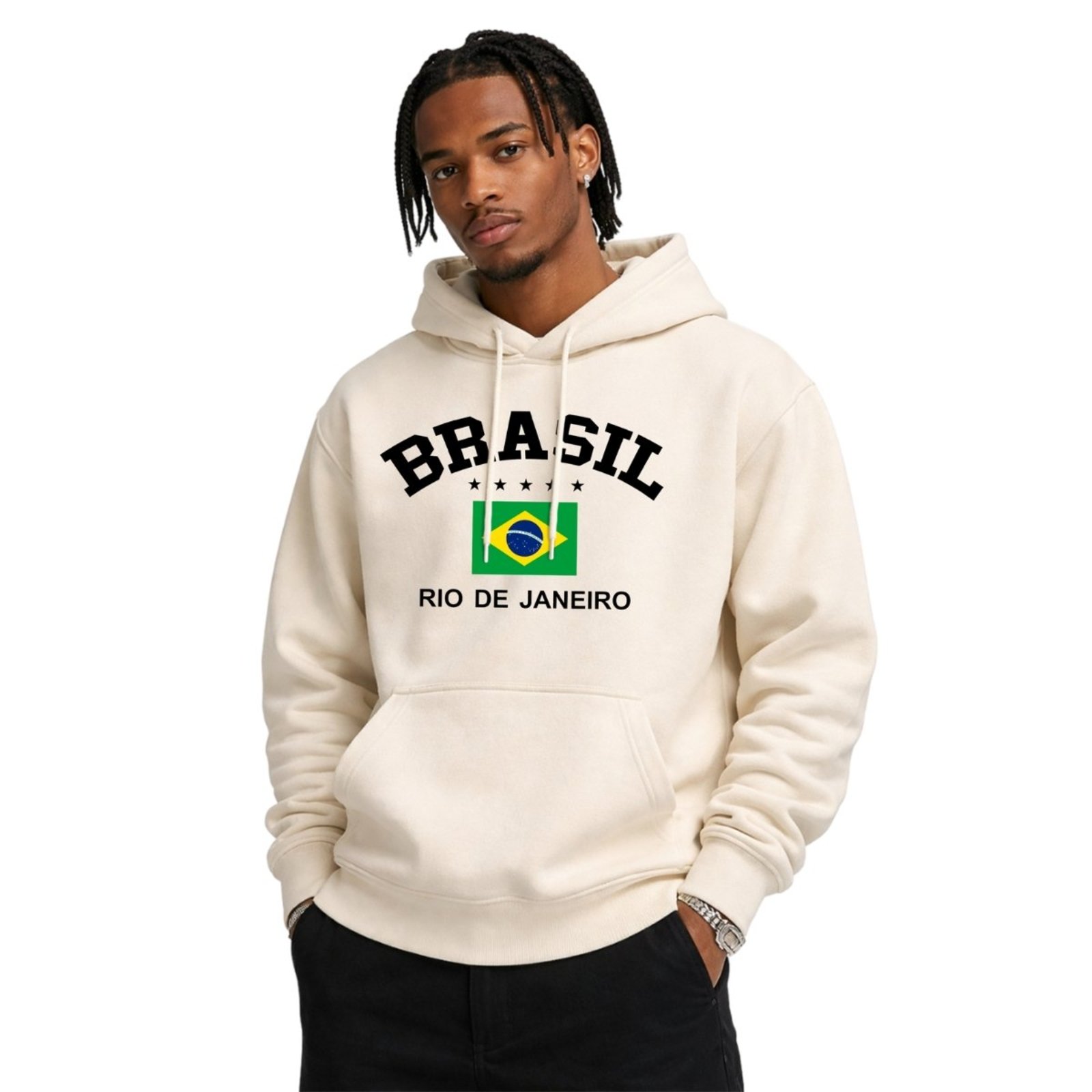 Blusa de Frio Moletom Casaco Estampado Bolso Canguru Com Capuz RIO