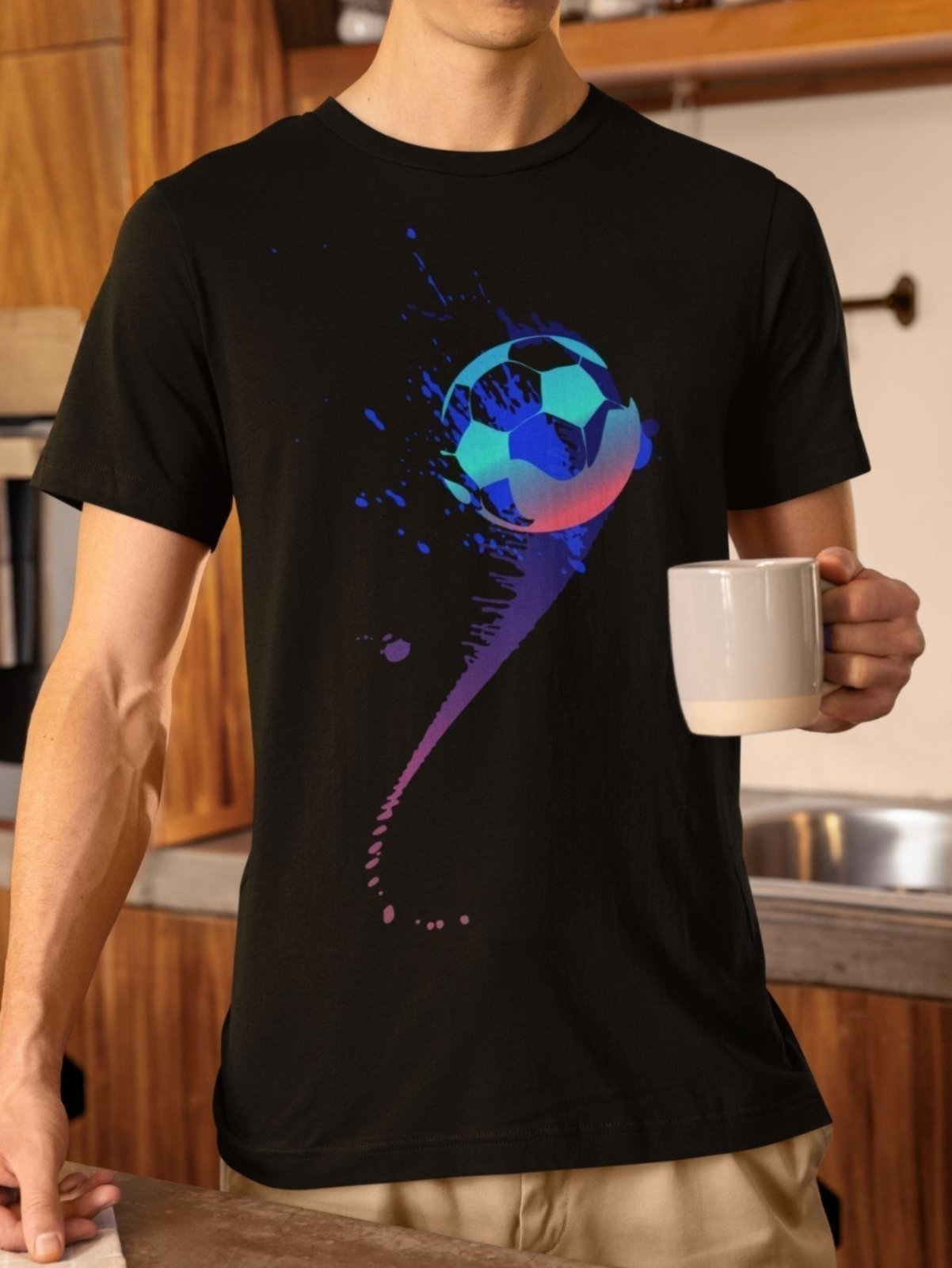 Vista 3 Camiseta Masculina GuGi Futebol Bola No Peito preto Gugi preto