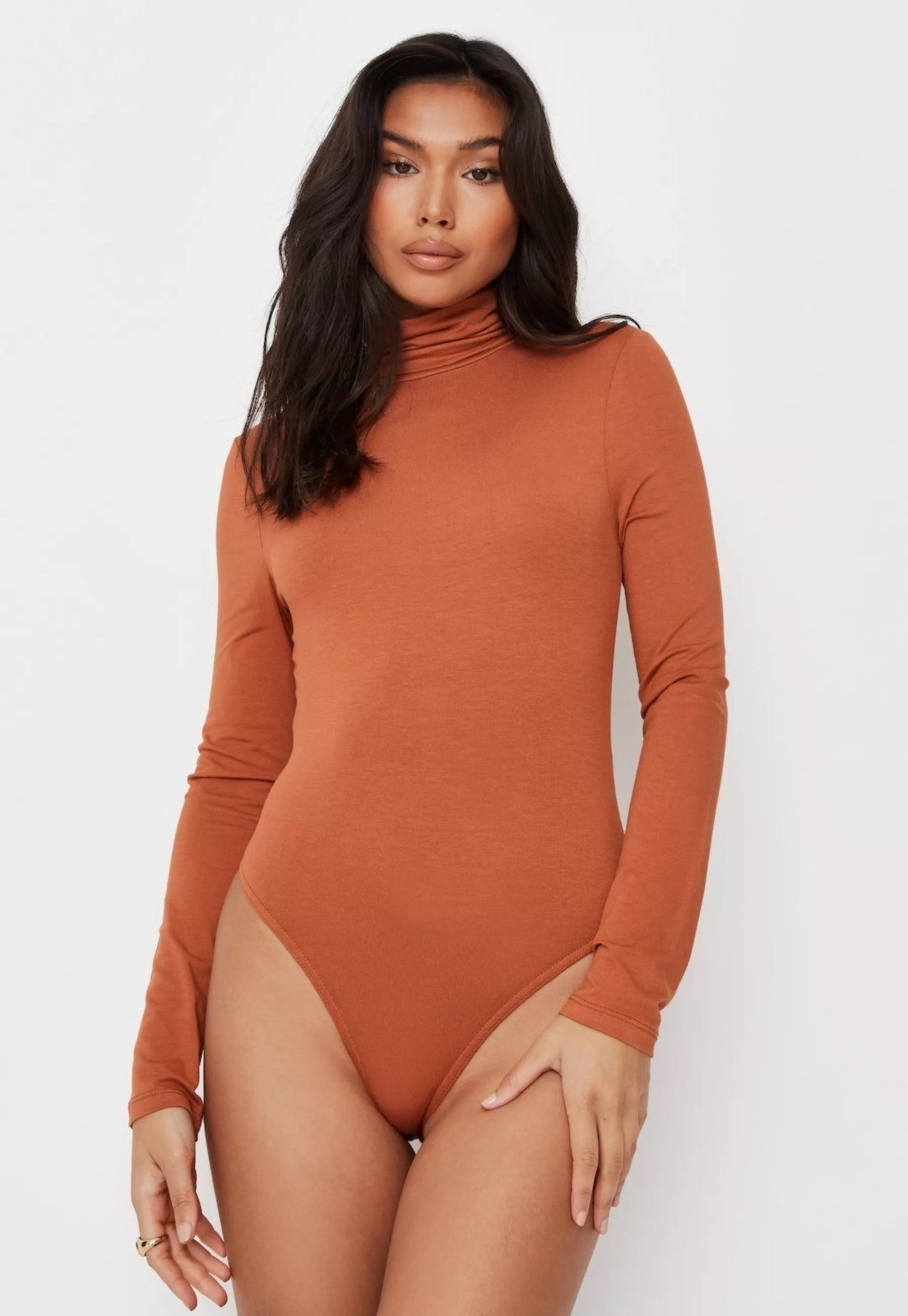 Body Manga Longa Diluxo Larissa Blusa Gola Alta Terracota