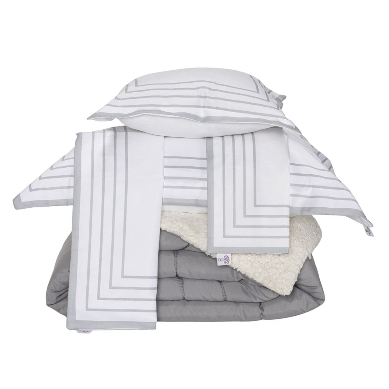 Kit Edredom King Casa Modelo Enxovais Coberdrom Soft Hipercal/Sherpa 5 Peças Cinza