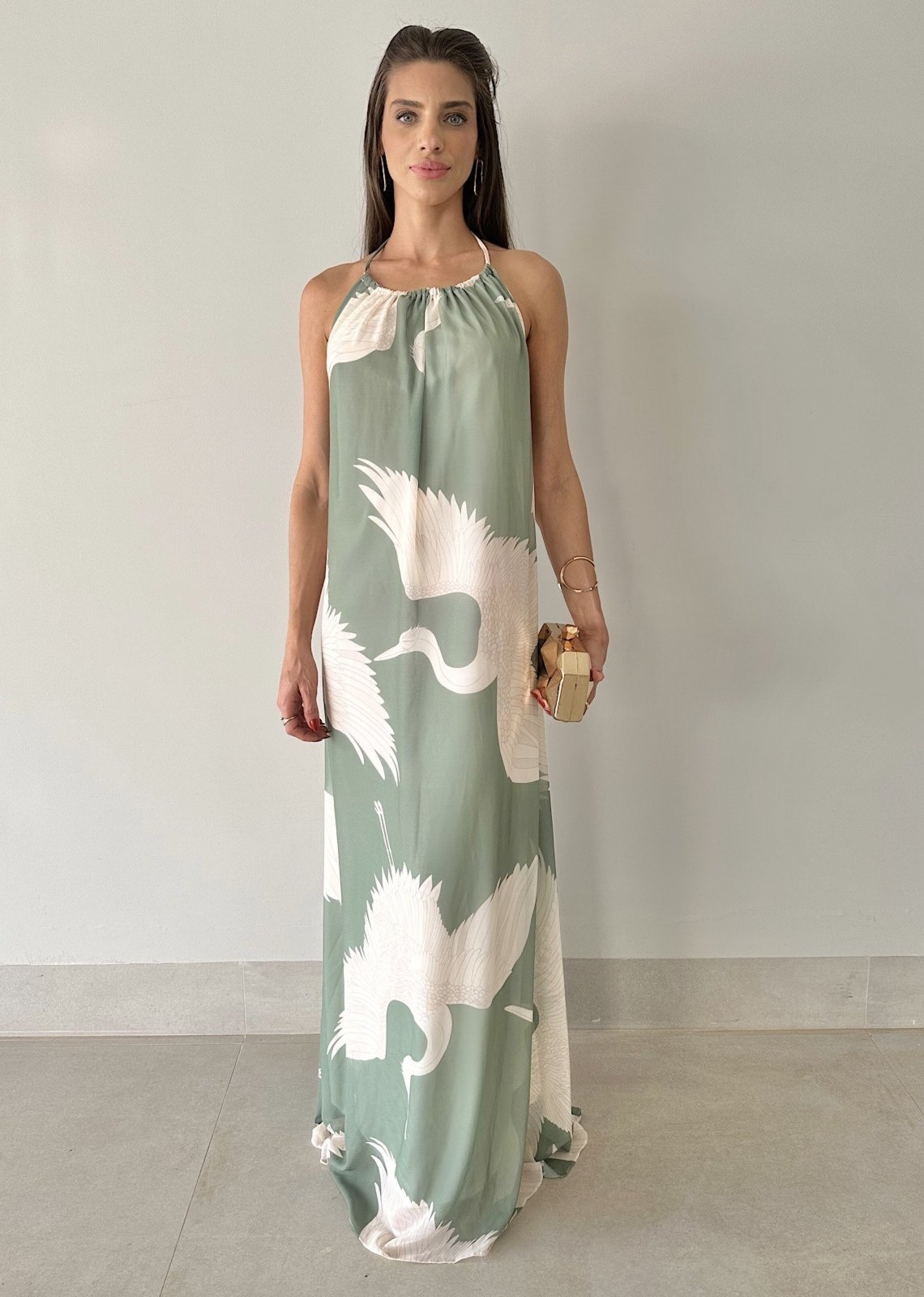 Vestido Decote nas Costas Festa Estampa Libert