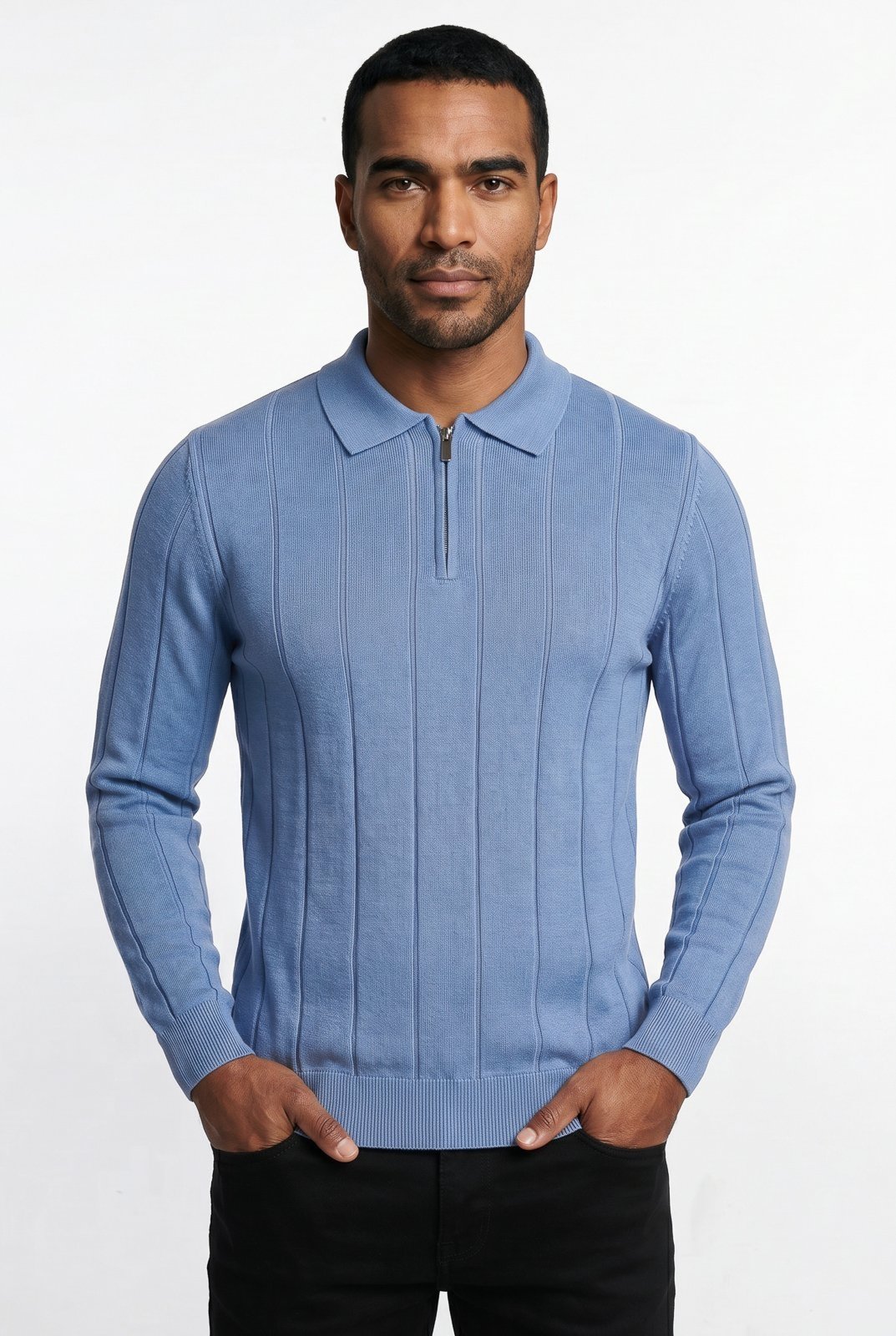 Blusa masculina manga longa gola polo com zíper 69627 - Azul