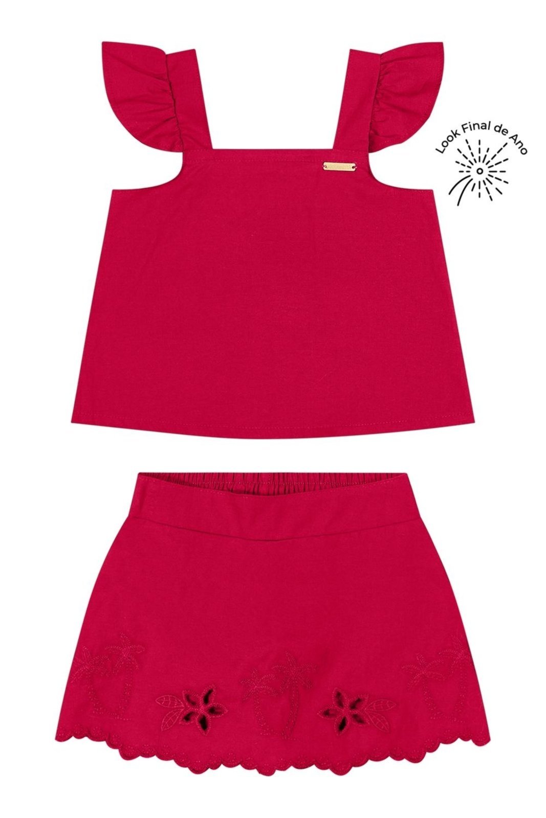 Infantil - Conjunto Menina Bordado Vazado Colorittá Vermelho