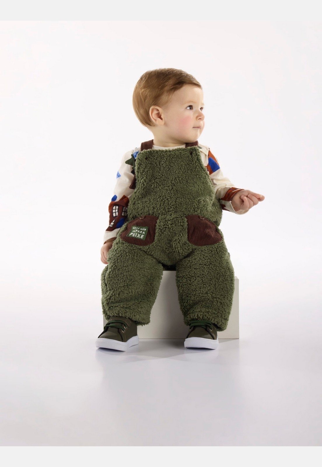 Infantil - Conjunto Menino com Body e Jardineira Urso Amigo Três e Já Verde