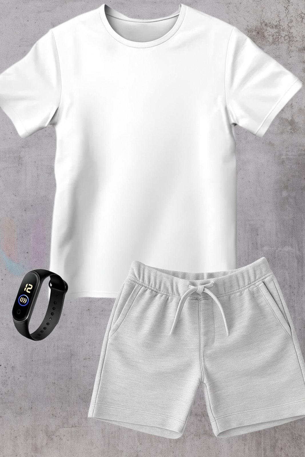 Infantil - Kit Camiseta menino Urbania Algodão branca Short Bermuda cinza menina Conjunto black promoção oferta + brinde relogio