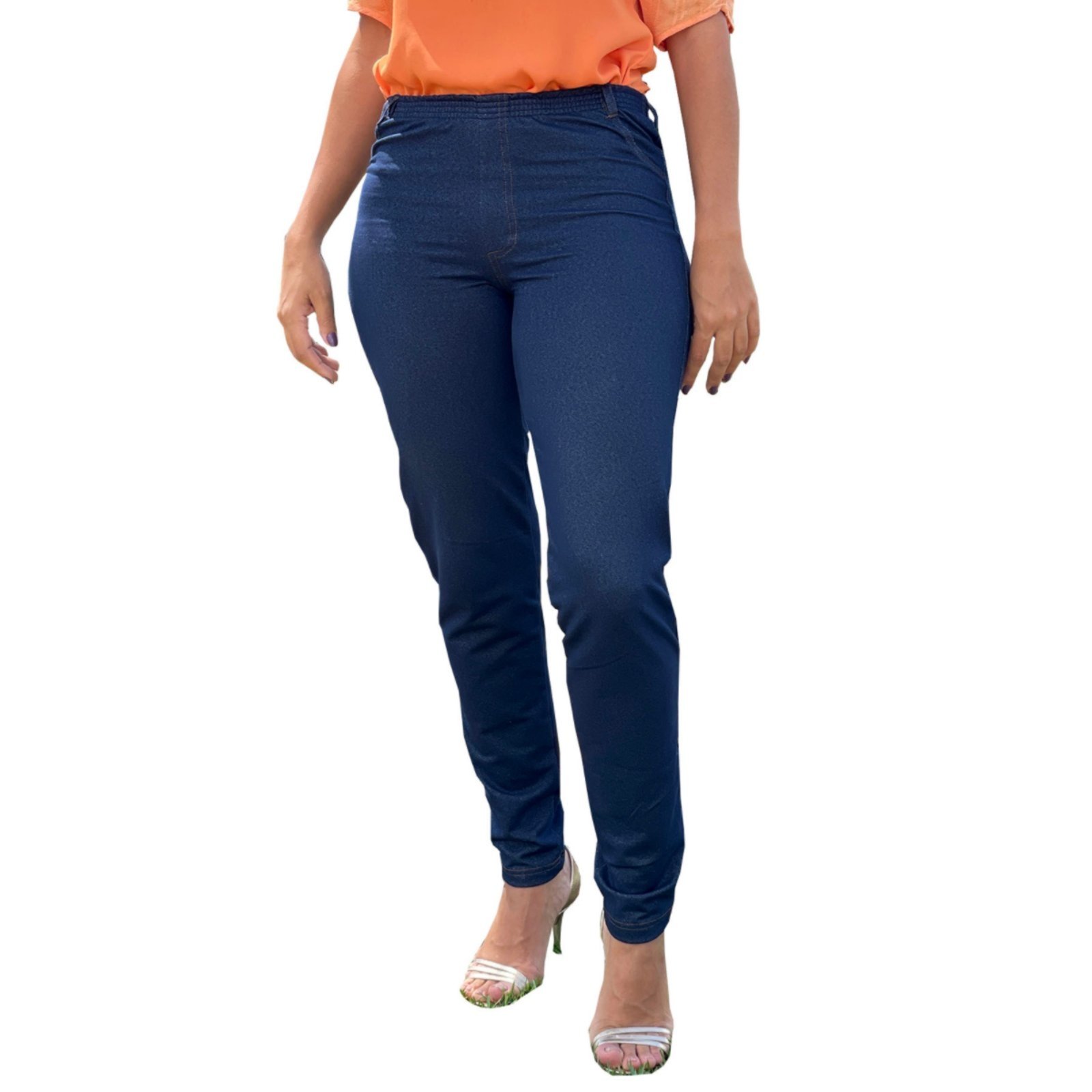 Calça Legging Em Malha Jeans Feminina Adulto Azul Marinho Aliarthe
