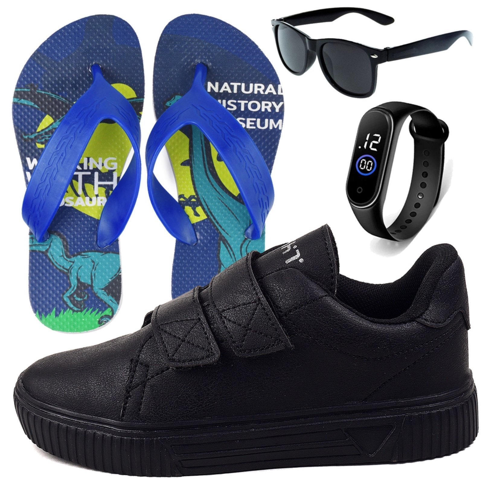 Infantil – Tênis Masculino Casual Sapatênis + Chinelo + Óculos e Relógio