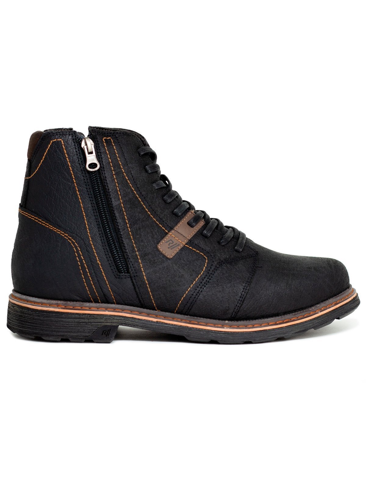 Bota Rafarillo Aumenta Altura +7cm Couro com Cadarço Preto