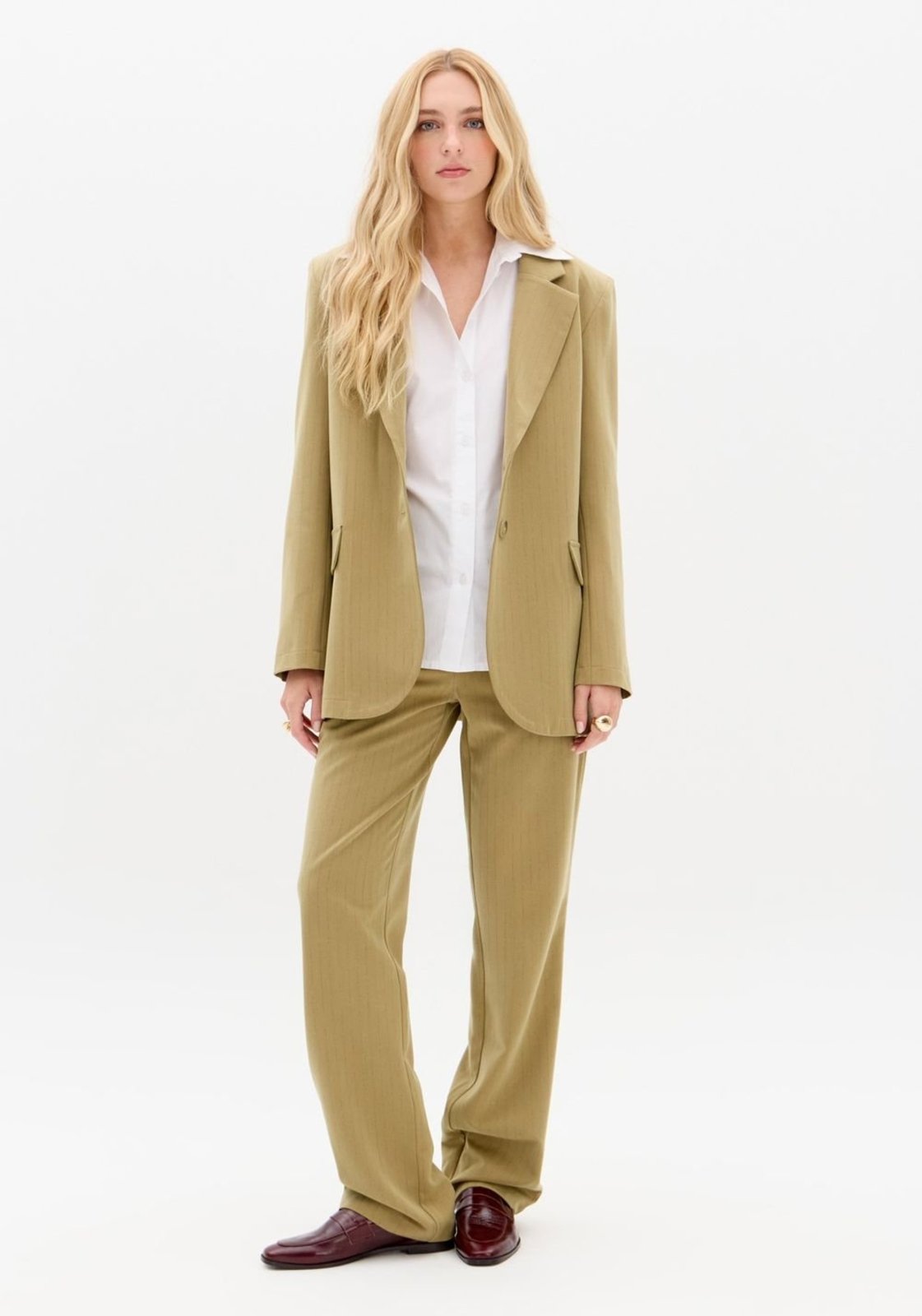 Vista 3 Blazer Oversized Alfaiataria Risca de Giz My Favorite Things verde My Favorite Things verde
