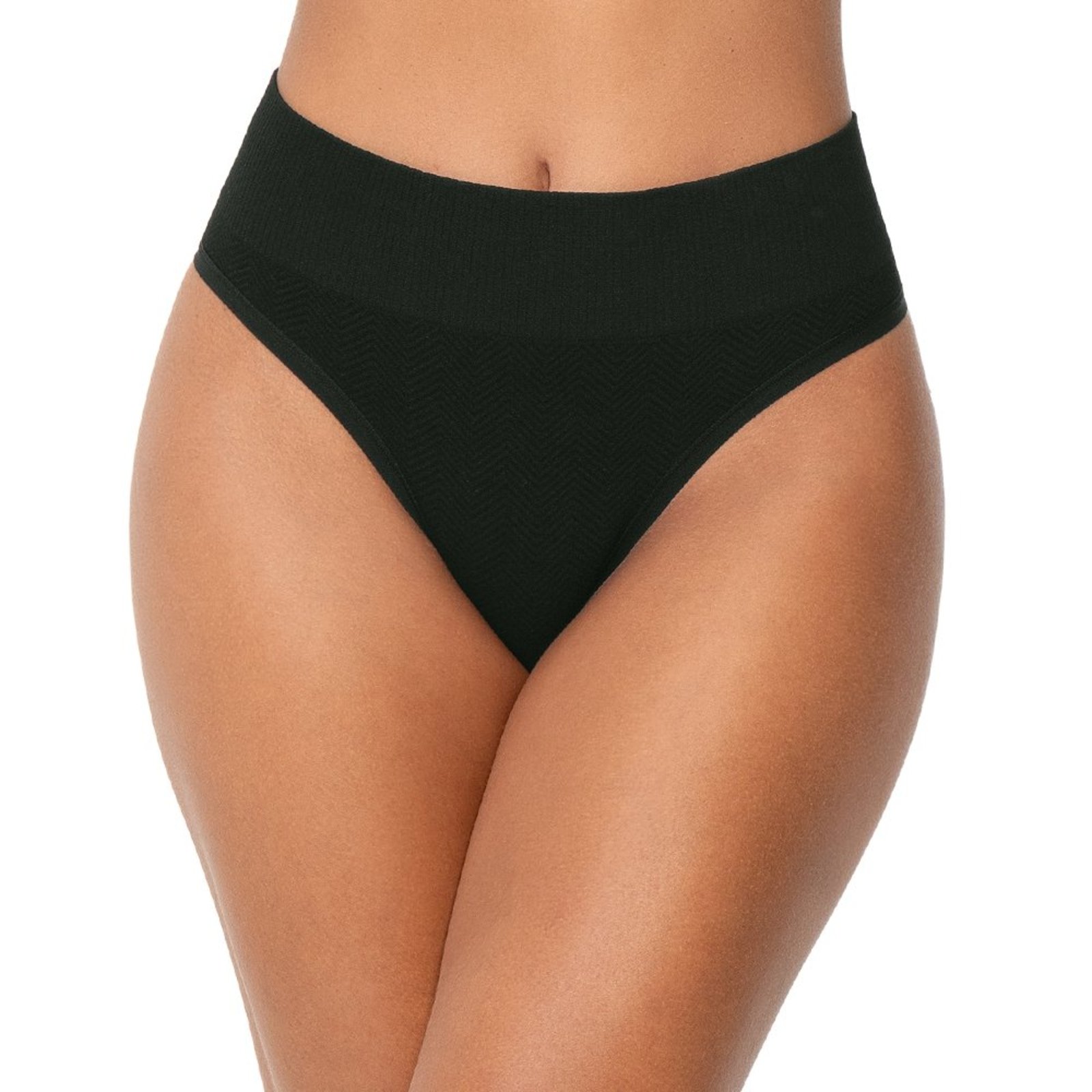 Calcinha Fio Anatômica Jacquard Geométrico Cós Alto Preto