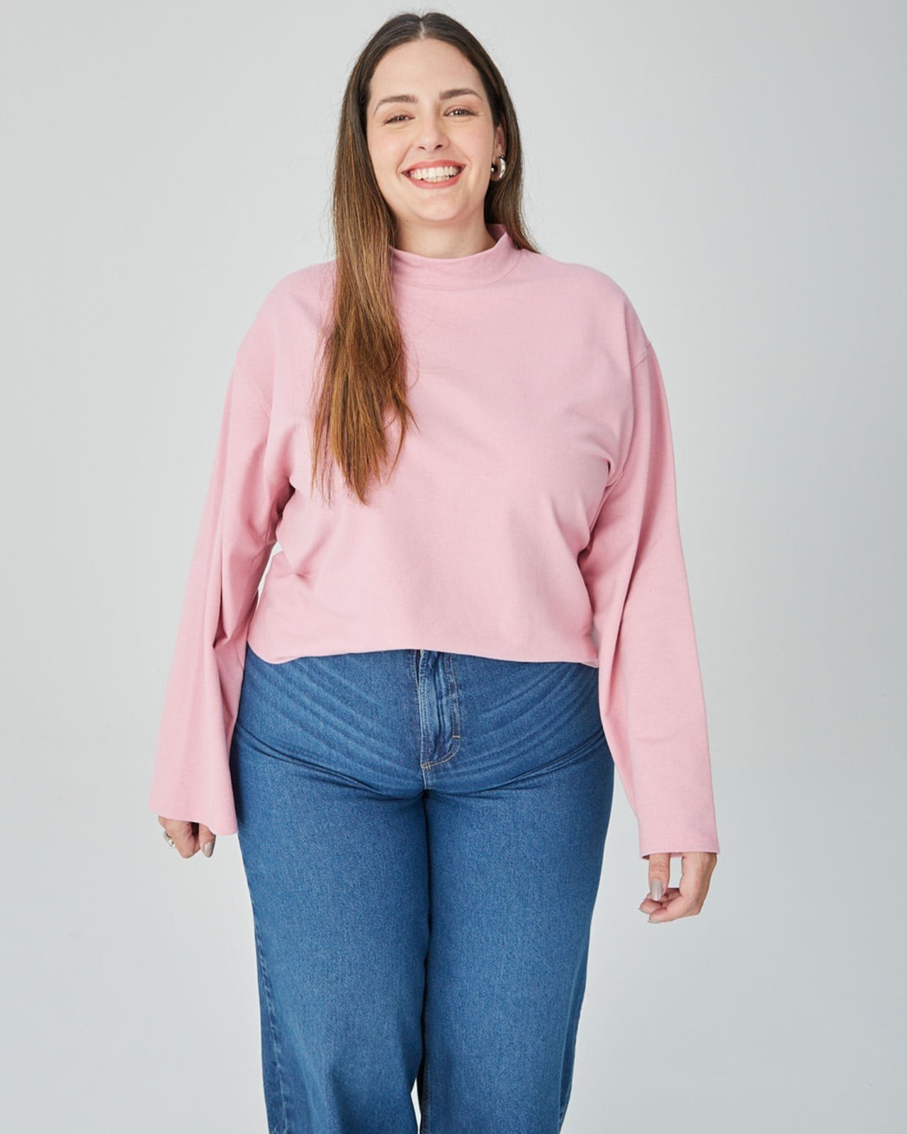 Blusa Ampla Feminina Plus Size Em Moletinho Stretch Linho