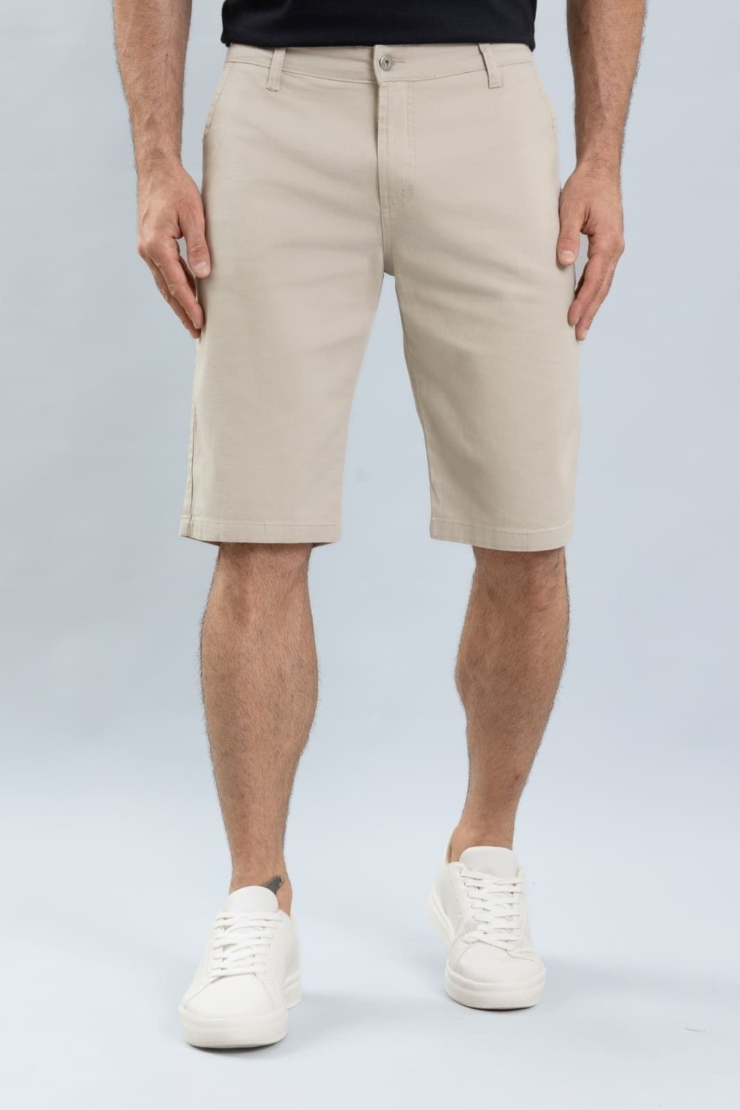 Bermuda Masculina Sarja Sport Fino Slim Areia Lemier Collection